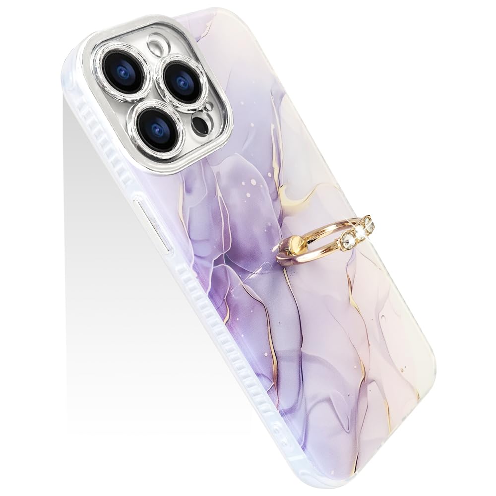 【送料無料】JOOBOY スマホケース 対応 iPhone 14 Pro Max ケース リング付き 大理石柄 レンズメッキ加工 かわいい キャラクター ディズニー 美しい おしゃれ 女性 人気 保護カバー 薄型 軽量 アイフォン14プロマックス 携帯電話かばー (パープル, iPhone14 Pro Max)