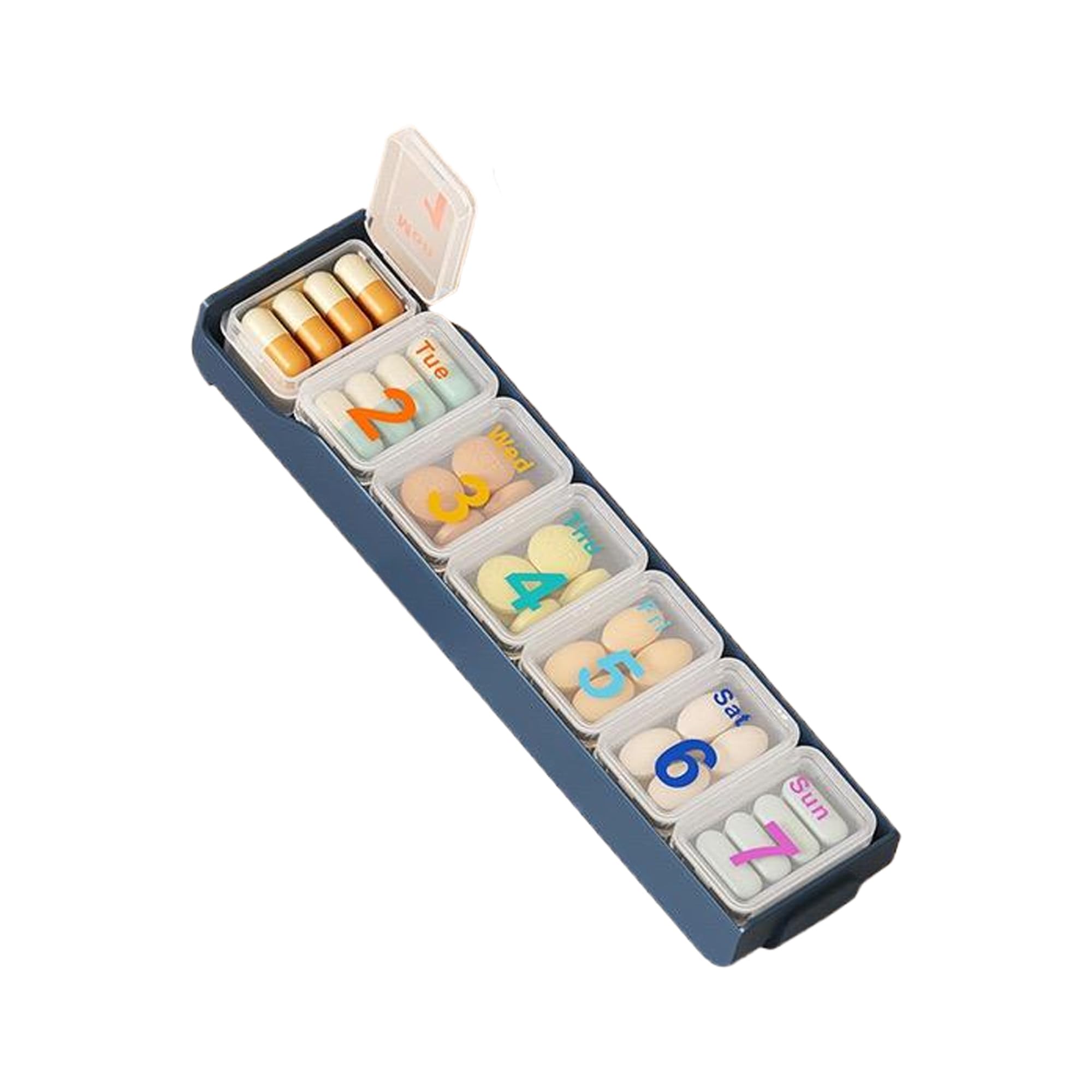 【送料無料】DEVENTORZ ピルケース 1個セット 1週間分 サプリメントケース 薬入れ コンパクト 携帯用 防水防湿 大容量 旅行用(ブルー)