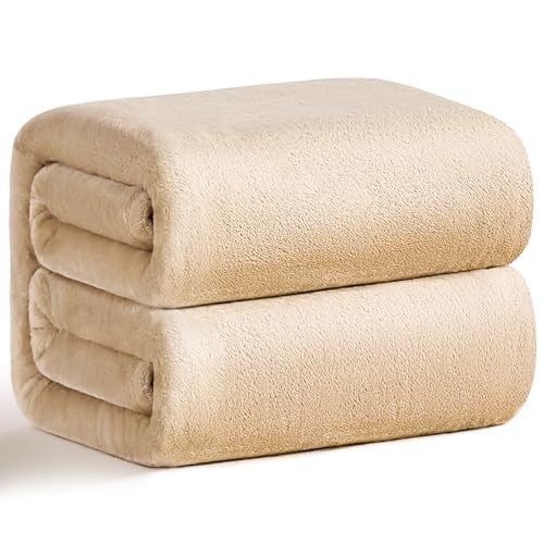【送料無料】Gemarwel 毛布 シングル ブランケット 冷房対策 洗える マイクロファイバー 柔らかく肌触り 暖かい フランネル おしゃれ 北欧 ふわふわ ピンク 厚手 静電気防止 四季適用（140x200cm, ベージュ ）