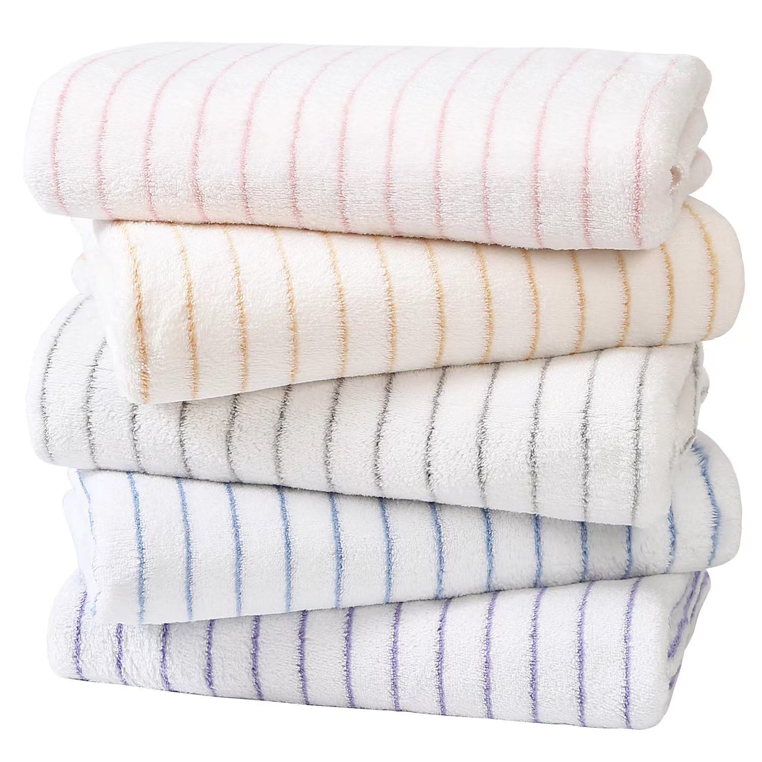 【送料無料】Oseamaid マイクロファイバー ボーダーフェイスタオル5枚セット 吸水速乾 約34×80cm(グレ..