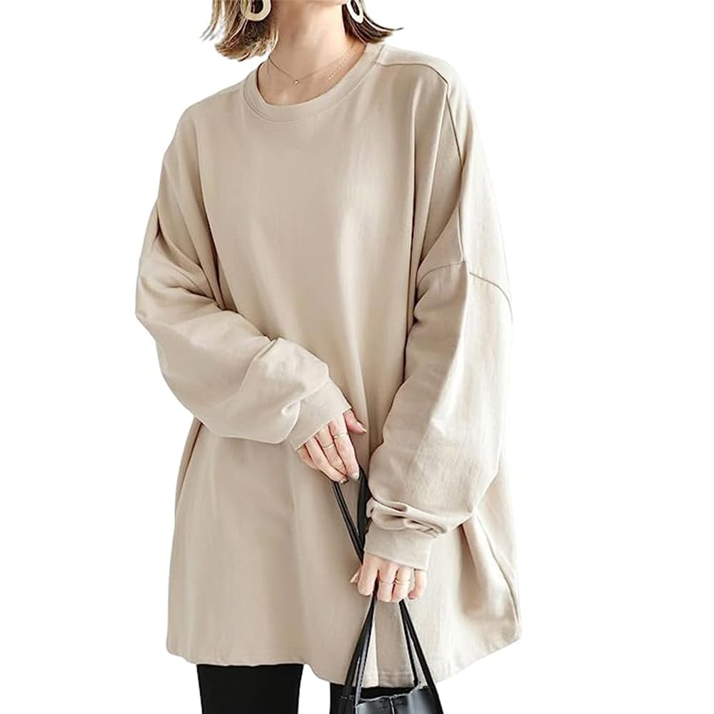 【送料無料】Bvaeocl スウェット トレーナー レディース シンプル 無地 ゆったり オーバーサイズ トップス 春 秋服 BV78 (M, ベージュ)