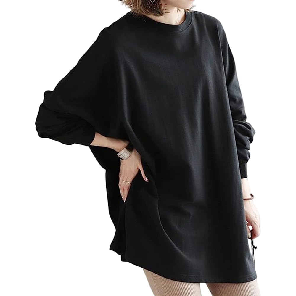 【送料無料】Bvaeocl スウェット トレーナー レディース シンプル 無地 ゆったり オーバーサイズ トップス 春 秋服 BV78 (M, ブラック)