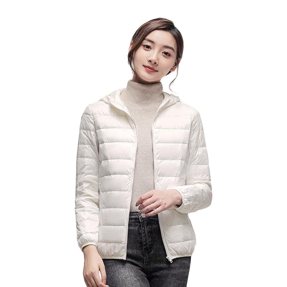 【送料無料】Beylimcy ダウンジャケット レディース ウルトラライト フード付き ダウン ジャケット 無地 軽量 暖かい 防寒 秋冬 収納袋付き Bey47 (JP, アルファベット, 2XL, ホワイト)