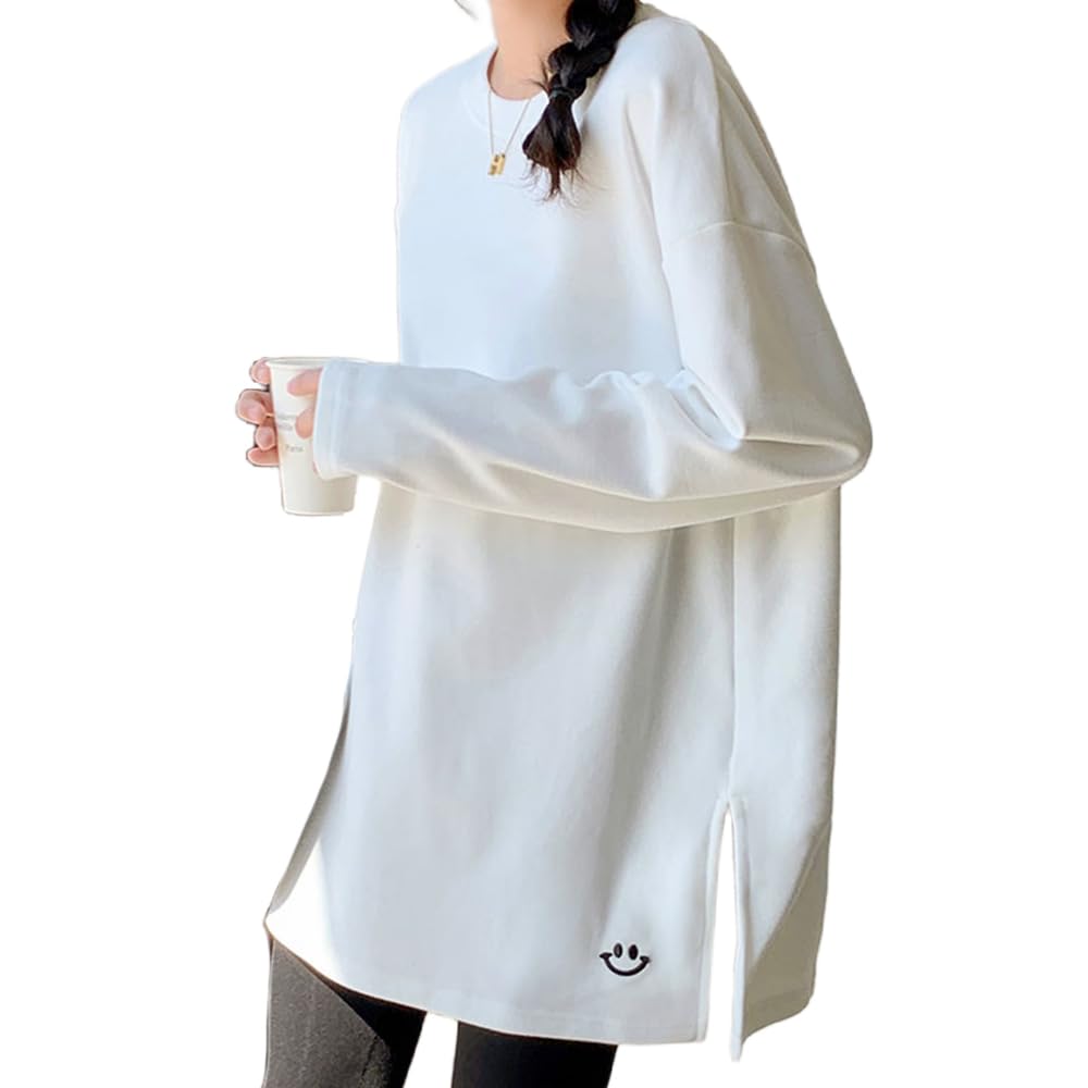 【送料無料】[xppe] tシャツ レディース トップス 裏起毛 秋 ロンT 長袖 刺 カットソー 無地 スリット 大きいサイズ ゆったり ドラロン シンプル 冬 春