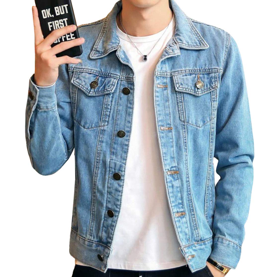 【送料無料】[ODFMCE] ジャケット メンズ デニム 秋 ジージャン 綿 カジュアル おしゃれ 大きいサイズ (JP, アルファベット, XL, ブルー)