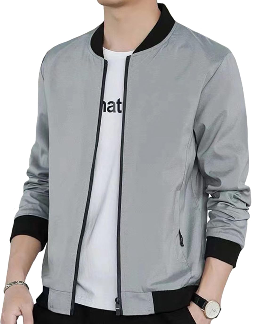 【送料無料】[ODFMCE] ジャケット メンズ 秋 MA-1 ブルゾン 無地 おしゃれ カジュアル 大きいサイズ (JP, アルファベット, XL, グレー)