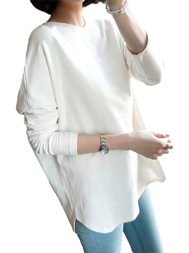 【送料無料】LIYURLTA レディース tシャツ カットソー 丸首 長袖 春 秋 ゆったり シンプル 無地 体型カ..