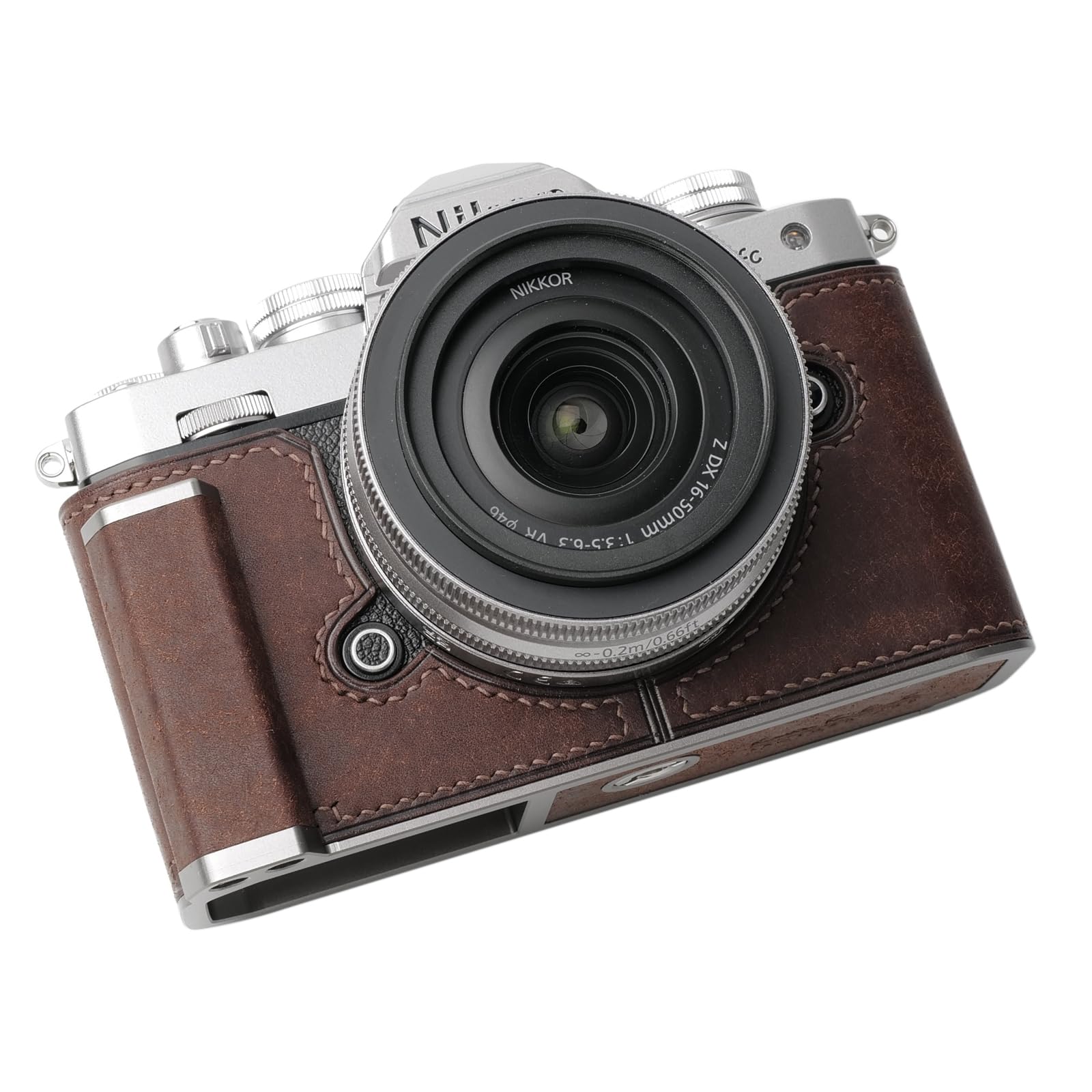 【送料無料】Iborrys - カメラ専用本革ハーフケース Nikon Z FC用 - トップレイヤー牛革ボディ + メタルベースプレート + ハンドシャンク 3-in-1デザイン (レトロコーヒー)