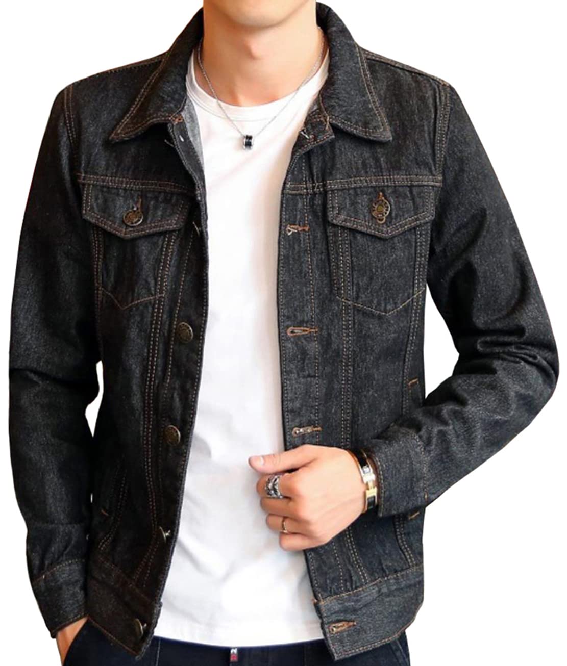 【送料無料】[ODFMCE] ジャケット メンズ デニム 秋 ジージャン 綿 カジュアル おしゃれ 大きいサイズ (JP, アルファベット, L, ブラック)