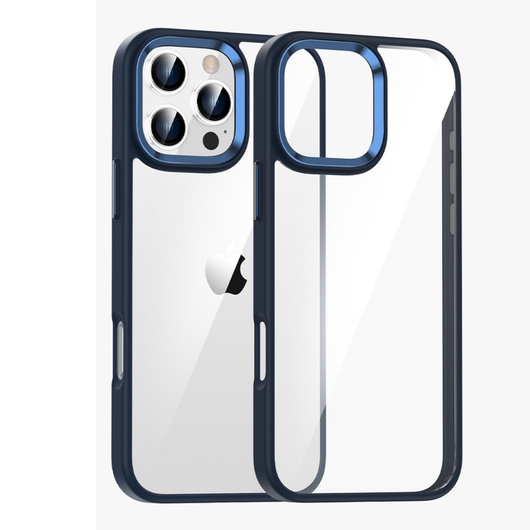 【送料無料】iPhone 16 Pro ケース クリア 透明 アイフォン iPhone16 Pro ケース カバー 2色 配色 薄型 可愛い レディース 背面ケース ハードケース,深いブルー