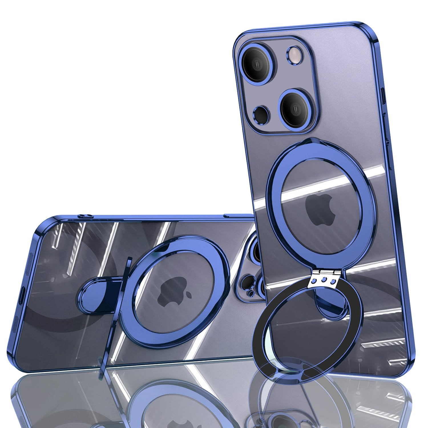 【送料無料】JOOBOY iPhone 15 Plus 用 ケース MagSafe対応 クリア リング付き メッキ仕上げ レンズカバー付き ソフトTPU 耐衝撃 傷に強い背面 ワイヤレス充電 ストラップホール付き アイフォン15プラス 磁気カバー (iPhone15 Plus 6.7", ブルー)