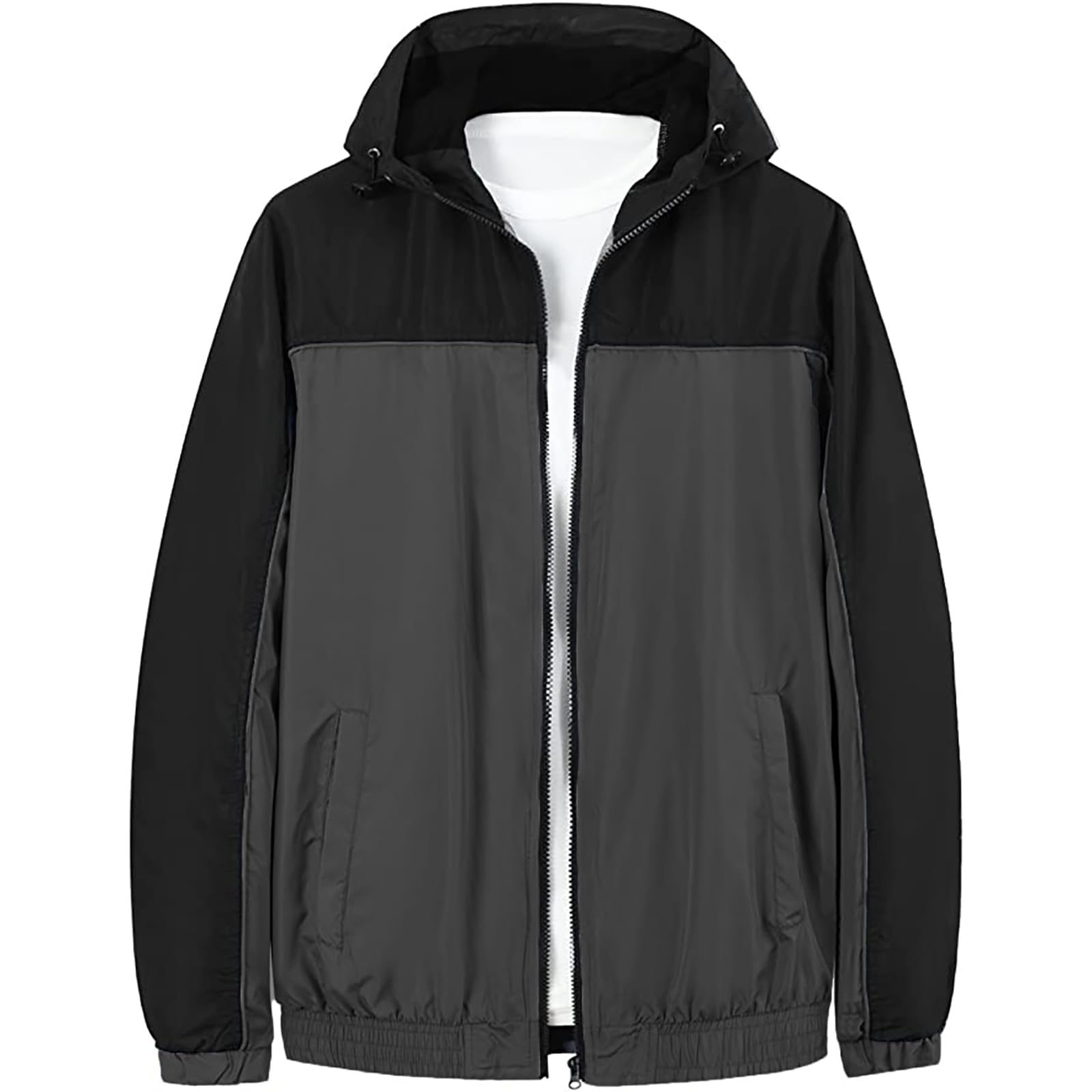 【送料無料】[SUNDAY ROSE] メンズ ウィンドブレーカー パーカー 軽量 ジップパーカー ジャケット フード付き マウンテンジャケット ブルゾン アウトドア 春秋着 L ブラックシルバー 05