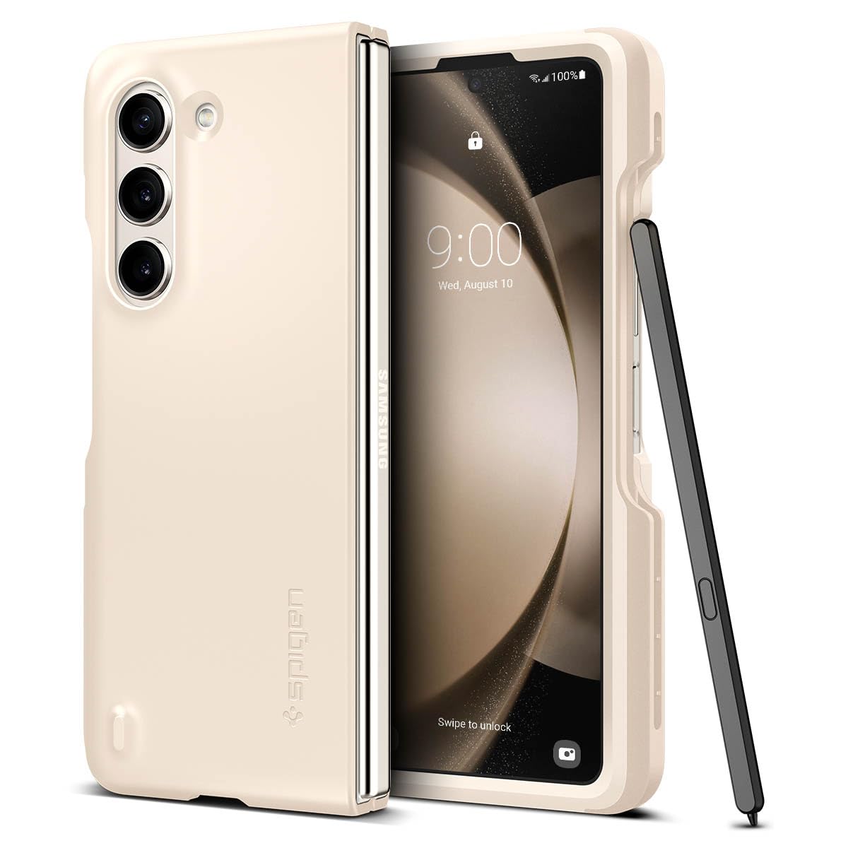 【送料無料】Spigen Galaxy Z Fold5 ケース Sペン収納 [ SC-55D | SCG22 ] 超薄型 超軽量 耐衝撃 ワイヤレス充電 対応 さらさら マット仕上げ レンズ保護 指紋防止 擦り傷防止 シン・フィットP ACS06210 (パールド・アイボリー)