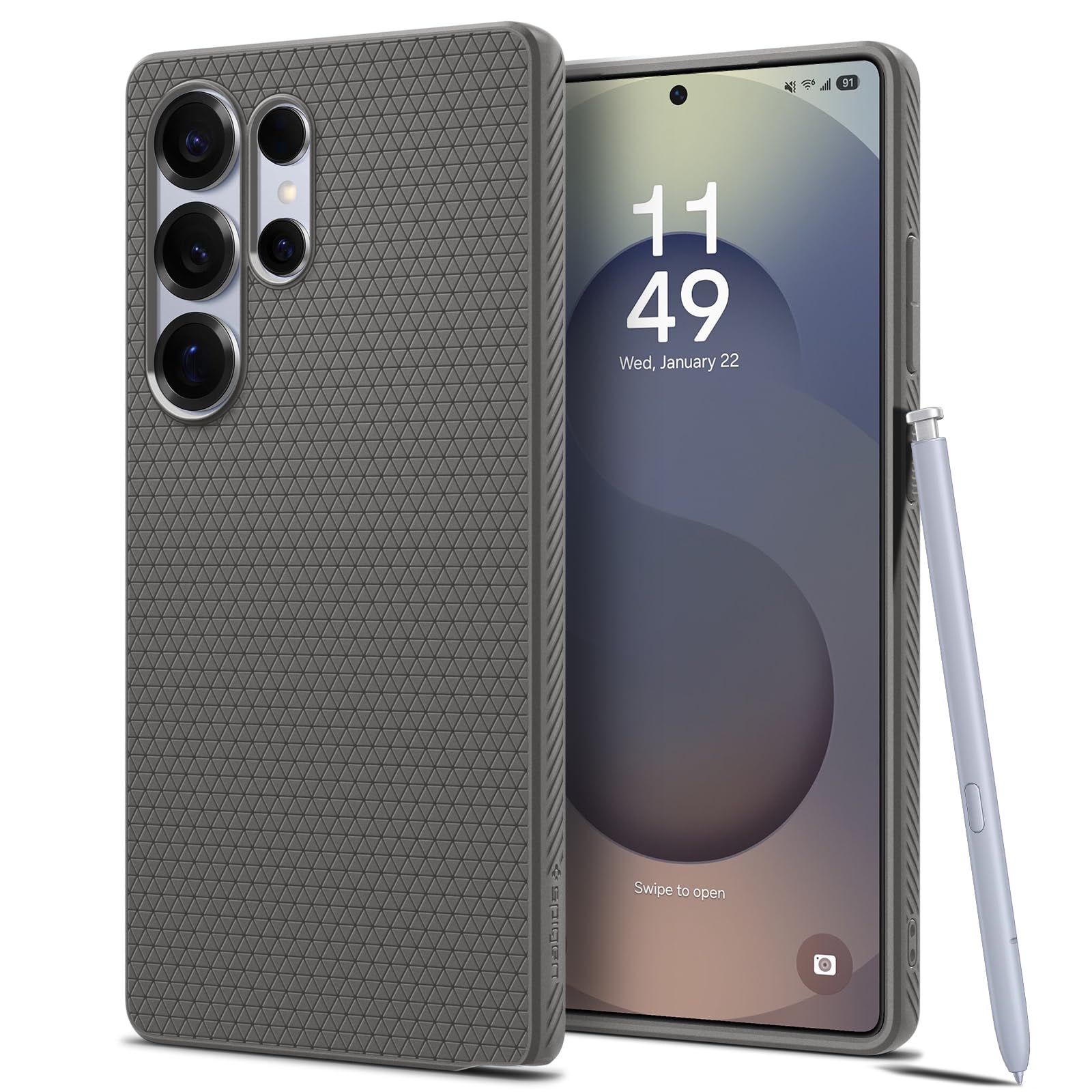 【送料無料】Spigen Galaxy S25 Ultra ケース 耐衝撃 薄型 重さ35g ストラップホール付き 米軍MIL規格取得 カメラ保護 傷防止衝撃吸収 リキッド・エアー ACS08954 (マーブル・グレー)