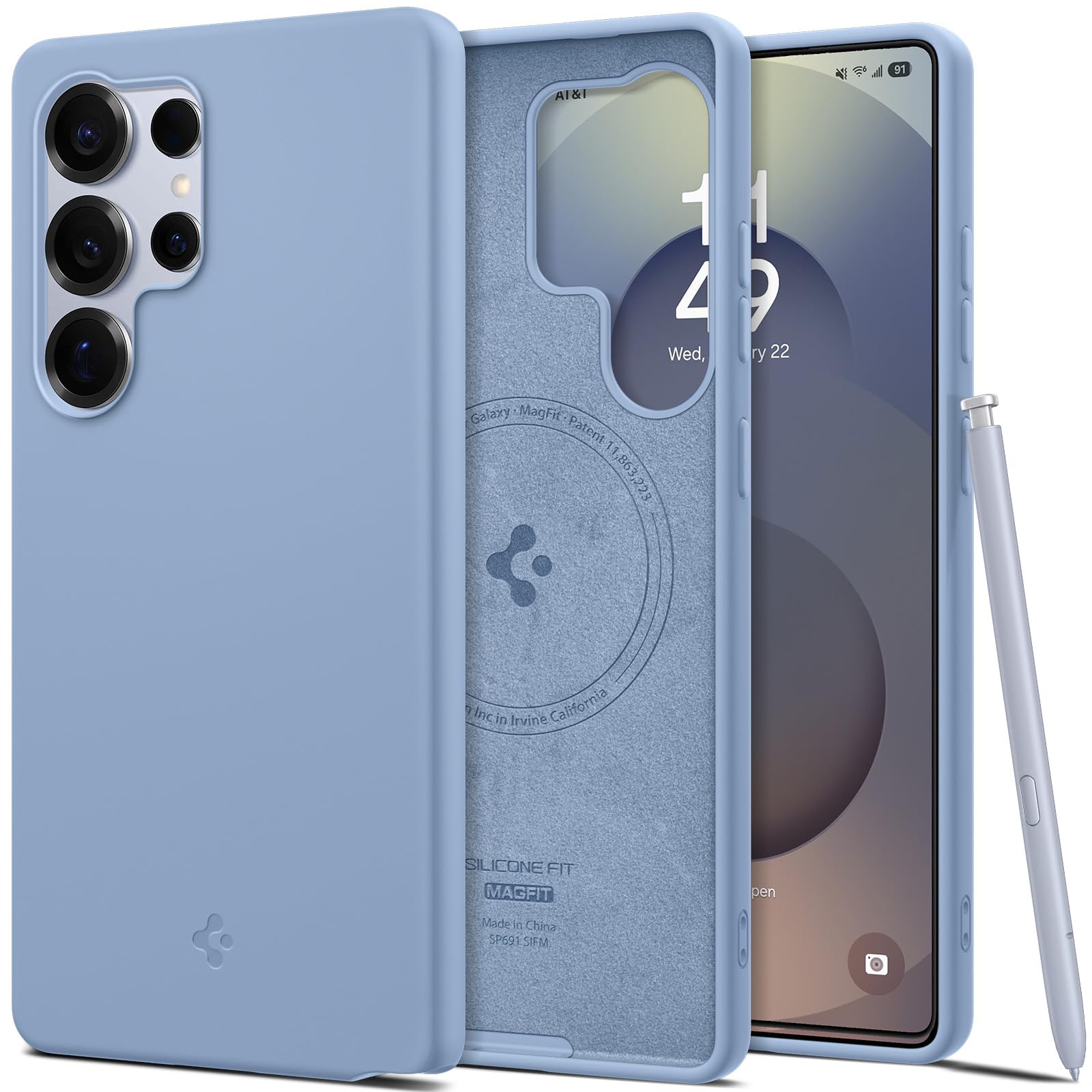 【送料無料】Spigen Galaxy S25 Ultra ケース Magfit対応 シリコン 耐衝撃 軽量 薄型対応 TPU シリコンフィット・マグフィット ACS09165 (サファイア・ブルー)
