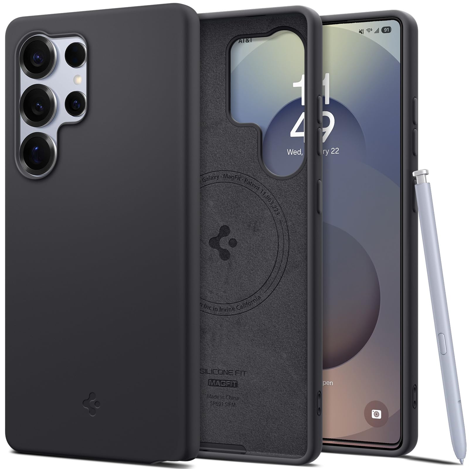 【送料無料】Spigen Galaxy S25 Ultra ケース Magfit対応 シリコン 耐衝撃 軽量 薄型対応 TPU シリコンフィット・マグフィット ACS09017 (ブラック)