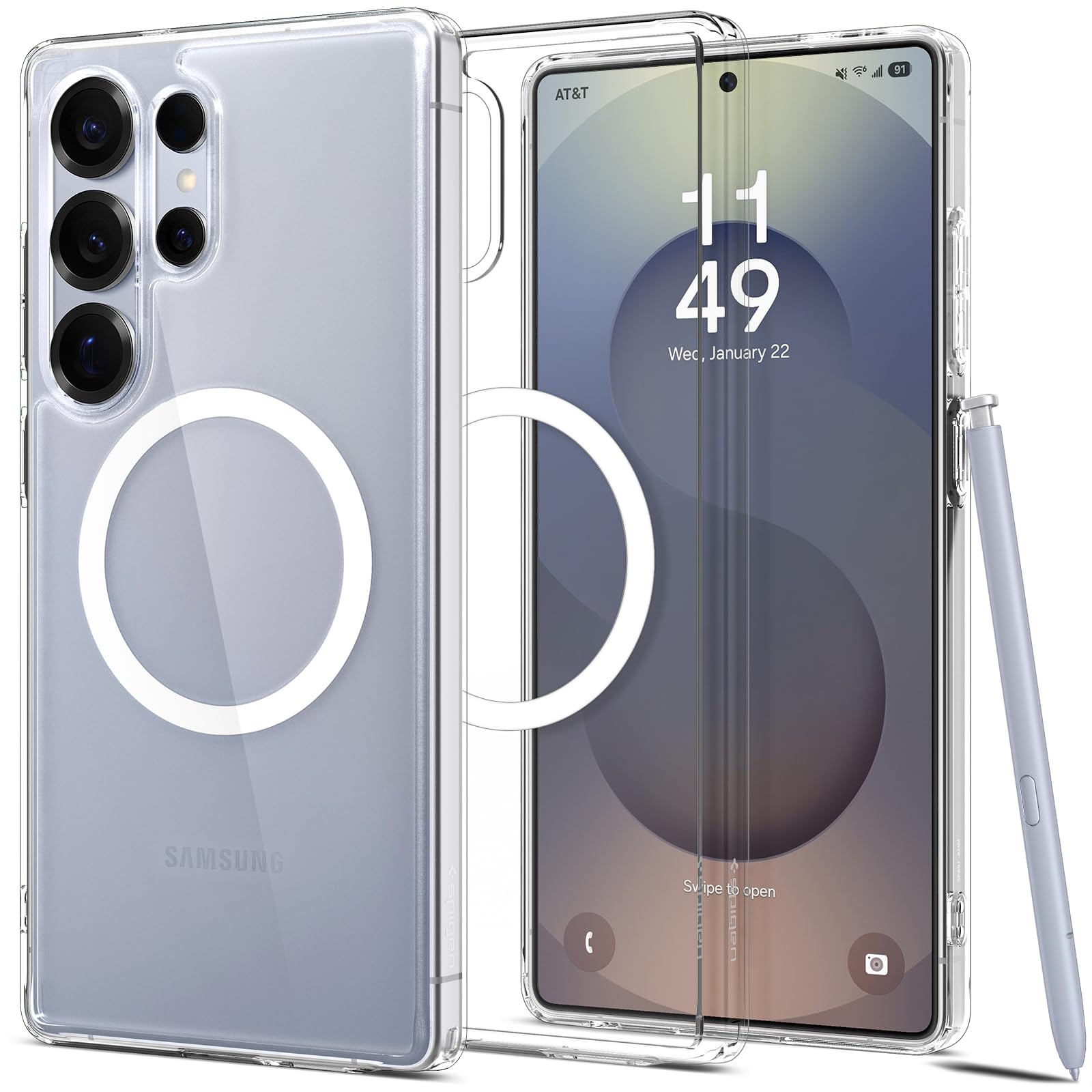 【送料無料】Spigen Galaxy S25 Ultra ケース クリア Magfit対応 耐衝撃 薄型 軽量 ストラップホール 黄変防止 米軍MIL規格 透明 エアスキン・ハイブリッド・マグフィット ACS08971 (クリア・ホワイト)