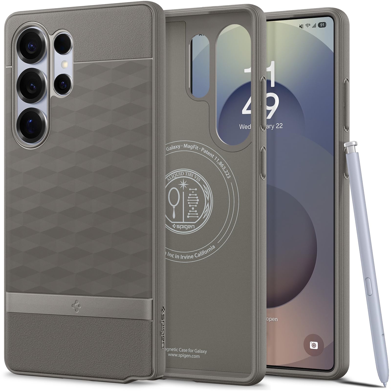 【送料無料】Spigen Galaxy S25 Ultra ケース Magfit対応 立体ハニカムパターン 耐衝撃 グリップ パララックス・マグフィット ACS09055 (アッシュ・グレイ)