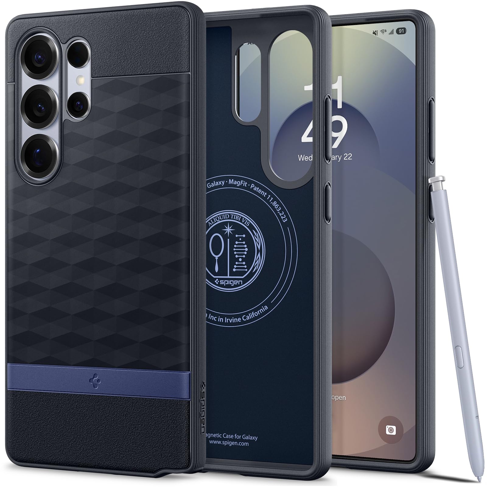 【送料無料】Spigen Galaxy S25 Ultra ケース Magfit対応 立体ハニカムパターン 耐衝撃 グリップ パララックス・マグフィット ACS09054 (ネイビー・バイオレット)