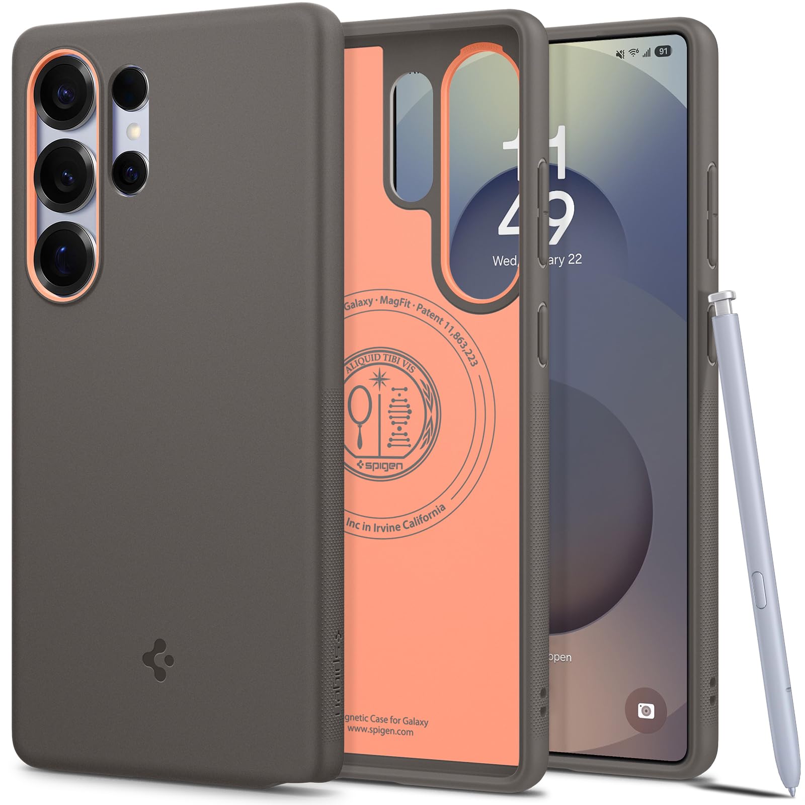 【送料無料】Spigen Galaxy S25 Ultra ケース Magfit対応 耐久性 ソフト ほこりが付きにくい素材 ツートンカラー ナノポップ・マグフィット ACS09058 (パパイヤ・グレー)