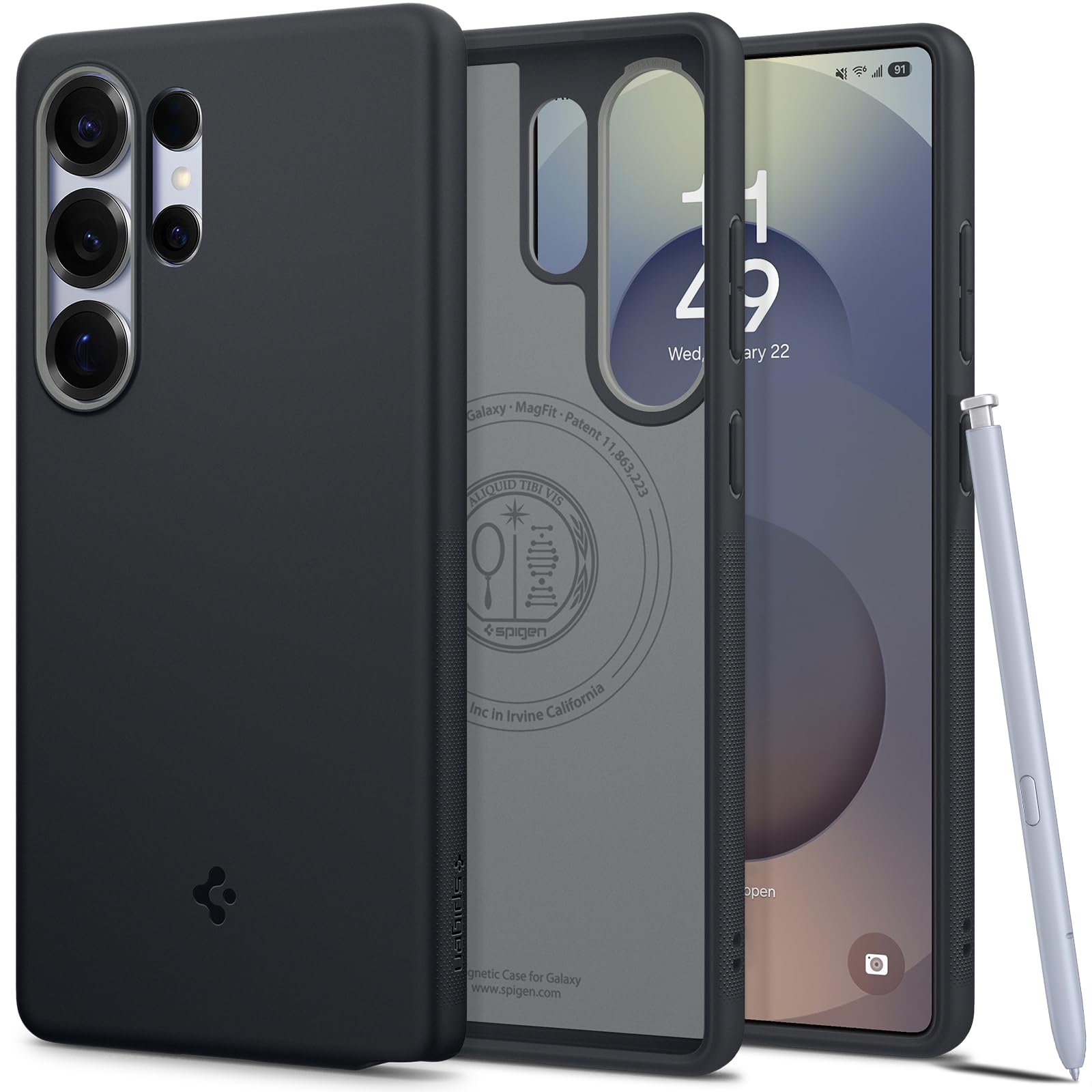 【送料無料】Spigen Galaxy S25 Ultra ケース Magfit対応 耐久性 ソフト ほこりが付きにくい素材 ツートンカラー ナノポップ・マグフィット ACS09057 (ブラック・セサミ)