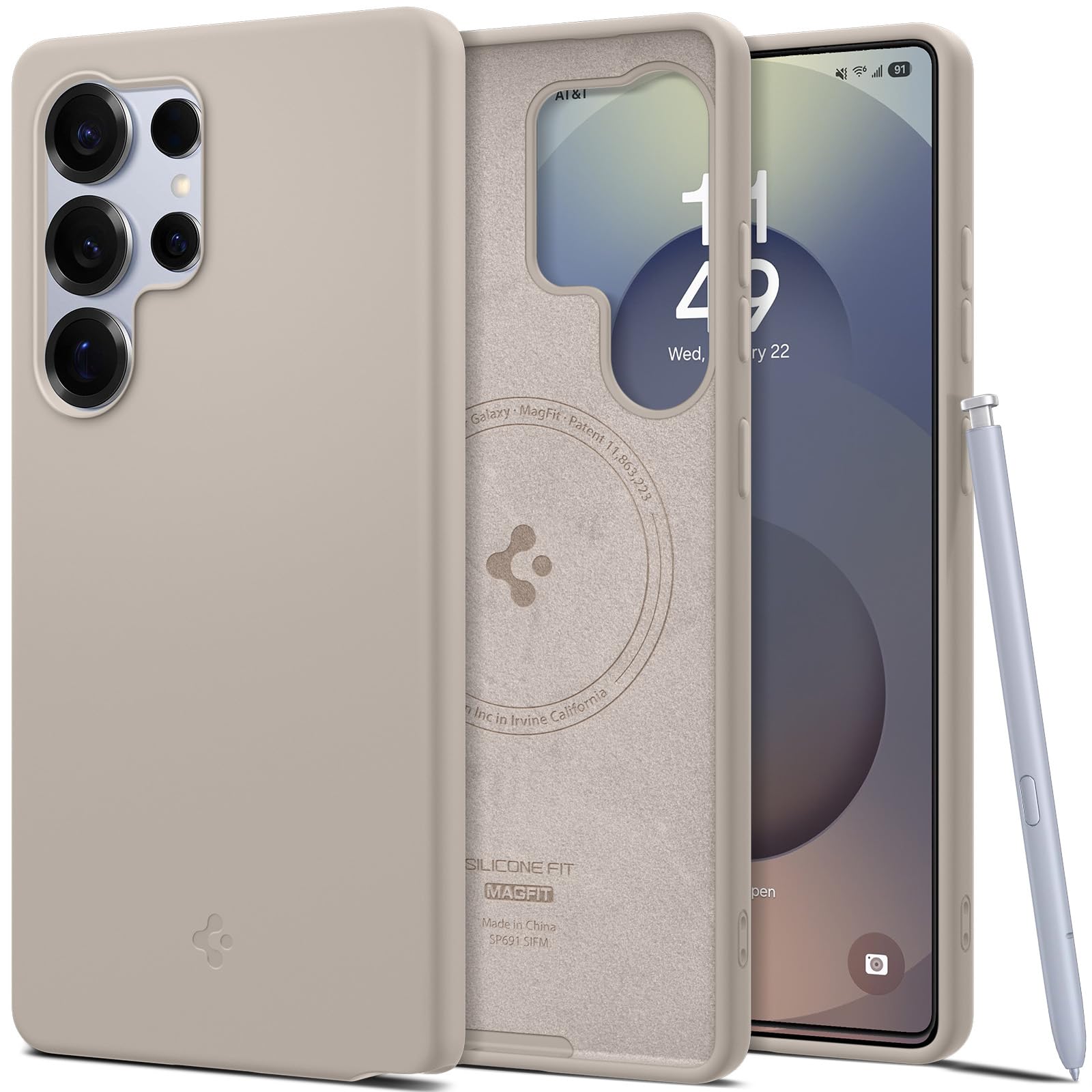 【送料無料】Spigen Galaxy S25 Ultra ケース Magfit対応 シリコン 耐衝撃 軽量 薄型対応 TPU シリコンフィット・マグフィット ACS09165 (ナチュラル・チタニウム)