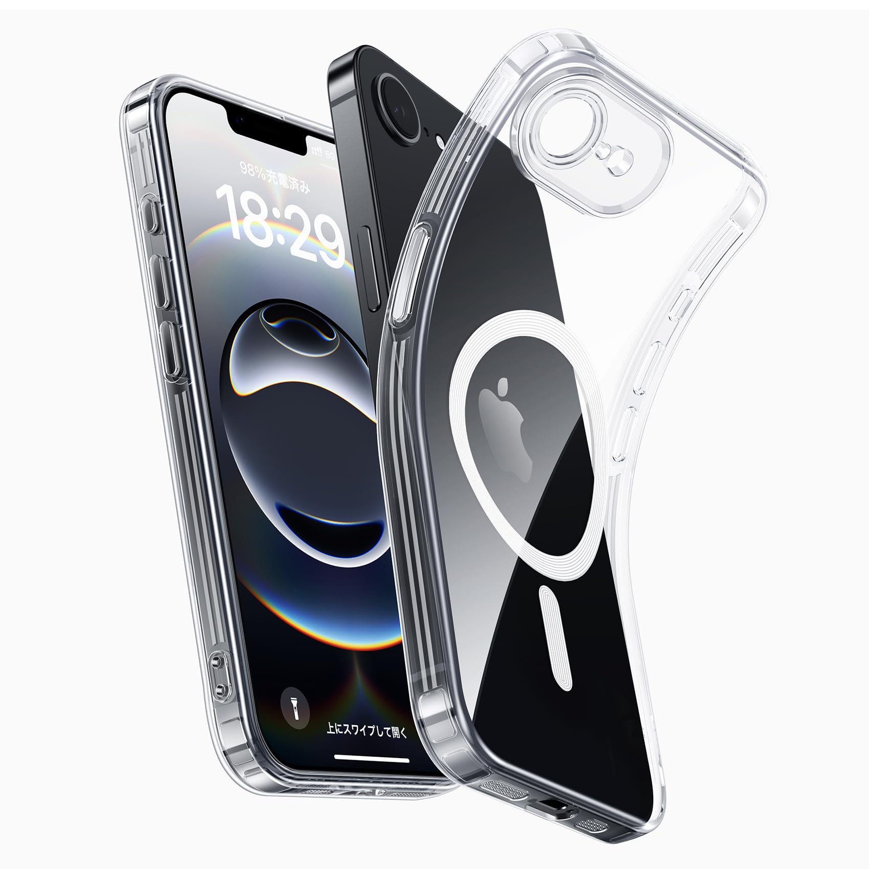 【送料無料】NIMASO iPhone 16e 用 ケース【MagSafeアクセサリー対応 黄変防止】 落下防止 耐衝撃 いPhone 16e 対応 傷つけ防止 薄型 ワイヤレス充電対応 ストラップホール付き アイフォン16e 対応（6.1インチ） スマホケース クリア NSC24L1576