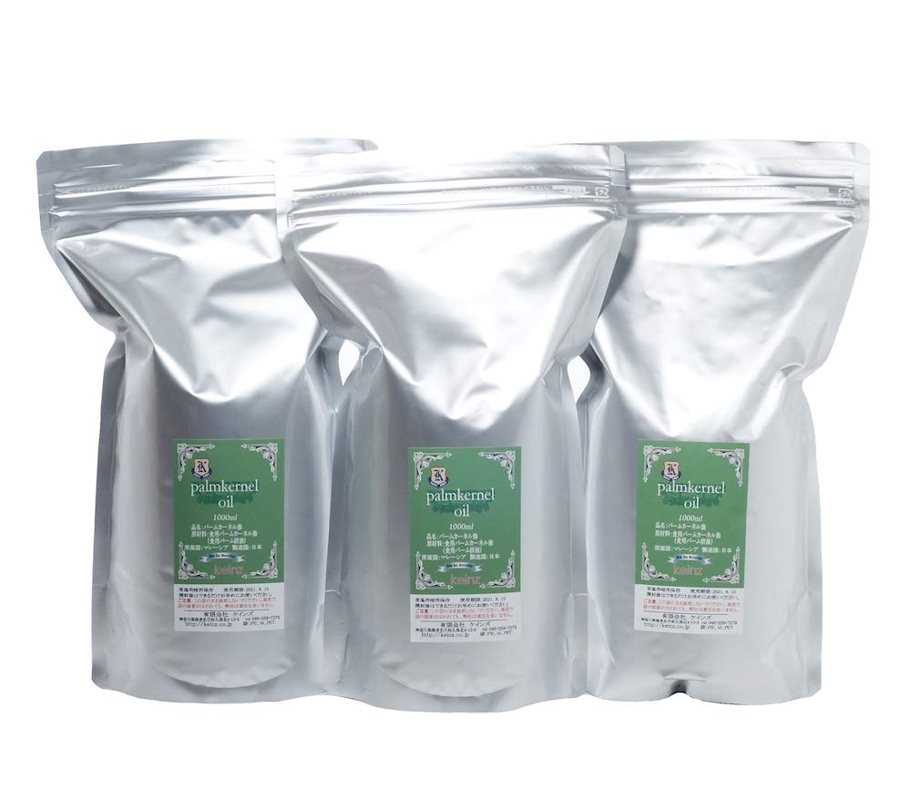 【送料無料】keinz 手作り石けん用 良質新鮮 パーム核(カーネル)オイル 1L 3個セット 鹸化価:245 原産国:マレーシア 日本製