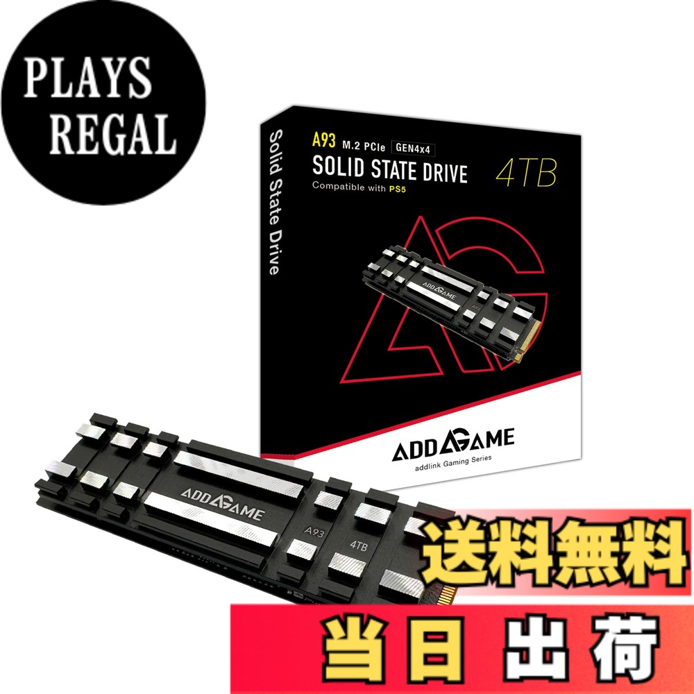 addlink 台湾製 Addgame A93 4TB 新型PS5 / PS5動作確認済み M.2 2280 内蔵 PCIe 4.0 NVMe SSD ヒートシンク 一体型- TLC DRAMレス Gen4X4 読込速度 7400 MB/秒 メーカー5年