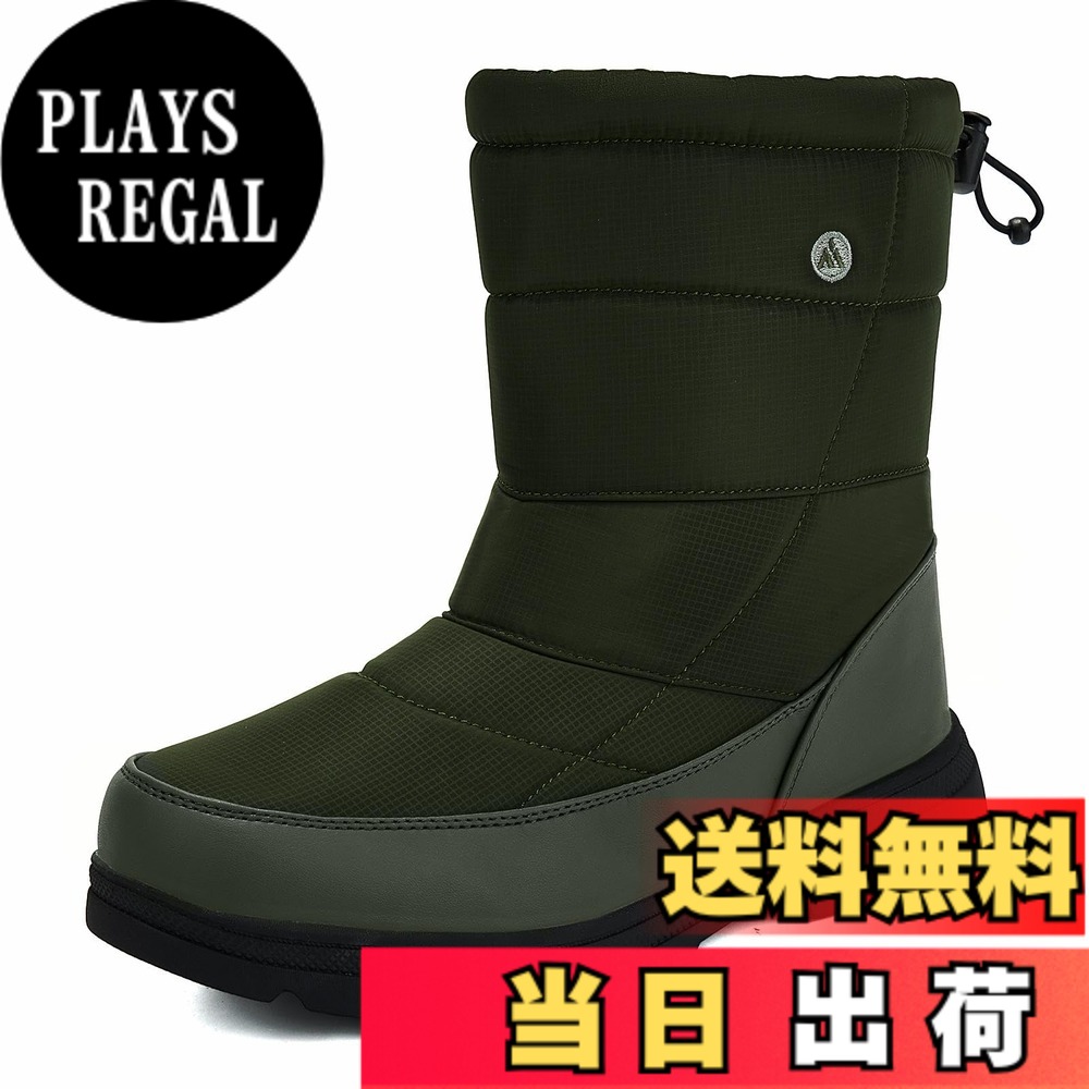 【送料無料】[Putu] スノーブーツ メンズ レディース 冬靴 防寒 冬用 ブーツ 雪用長靴 滑り止め 撥水 スノーシューズ 裏起毛 アウトドア(グリーン,24.5cm)