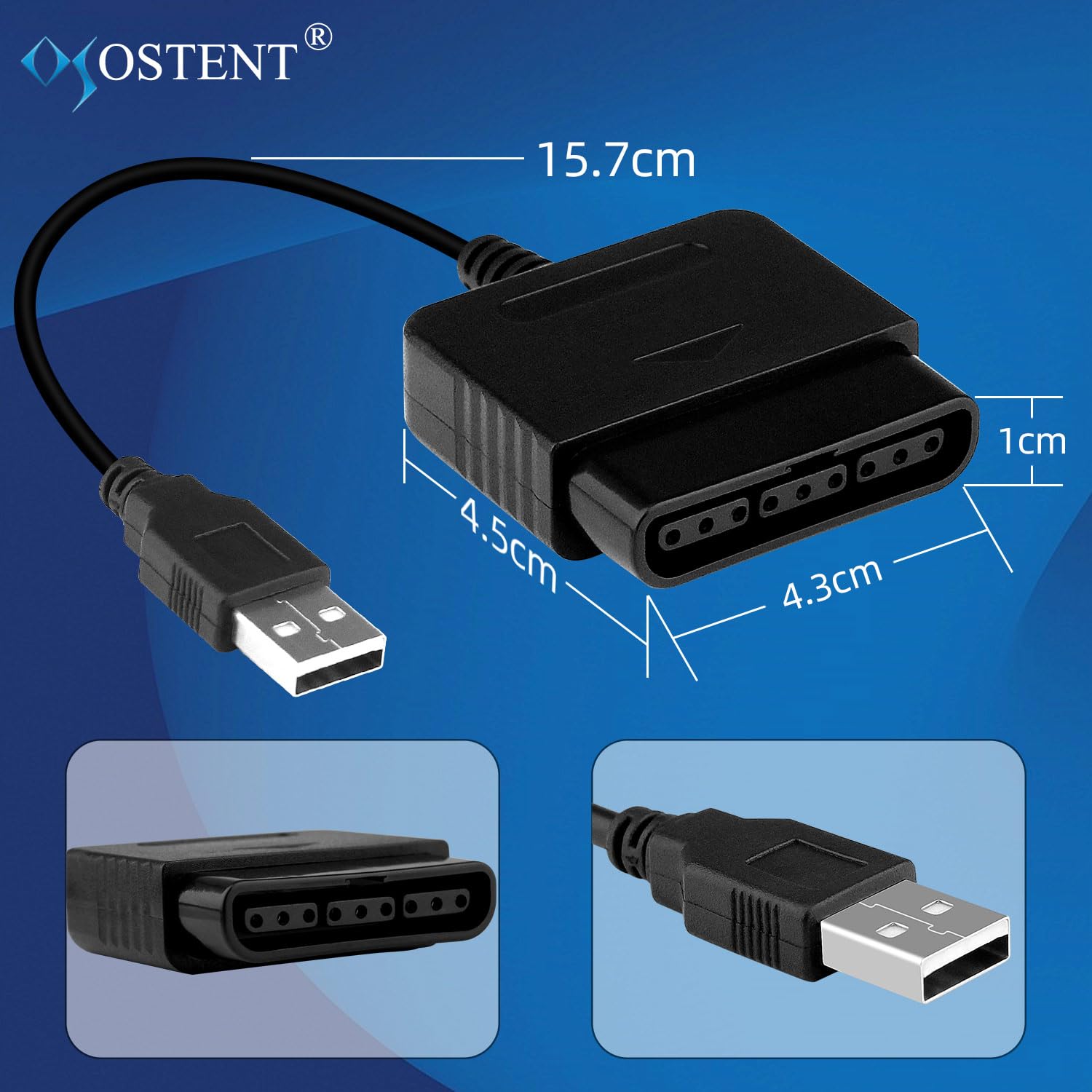 PLAYS REGALの【送料無料】OSTENT USBアダプター変換ケーブル コード Playstation 1/2 PS One PSX 有線コントローラー ゲームパッド ジョイスティック - PC ノートパソコン用｜アングル2