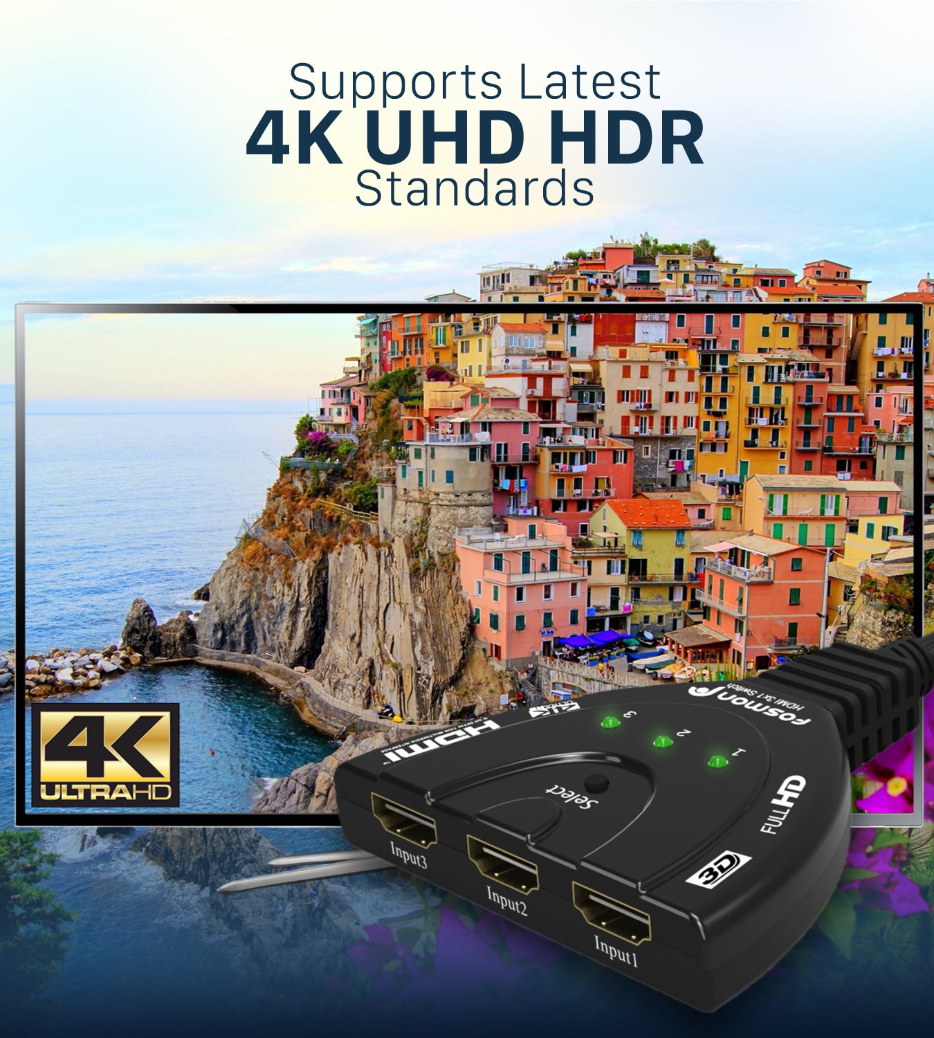 【送料無料】Fosmon 3入力1出力 HDMIスイッチ 切替器 セレクター 分配器 4K/1080p/...