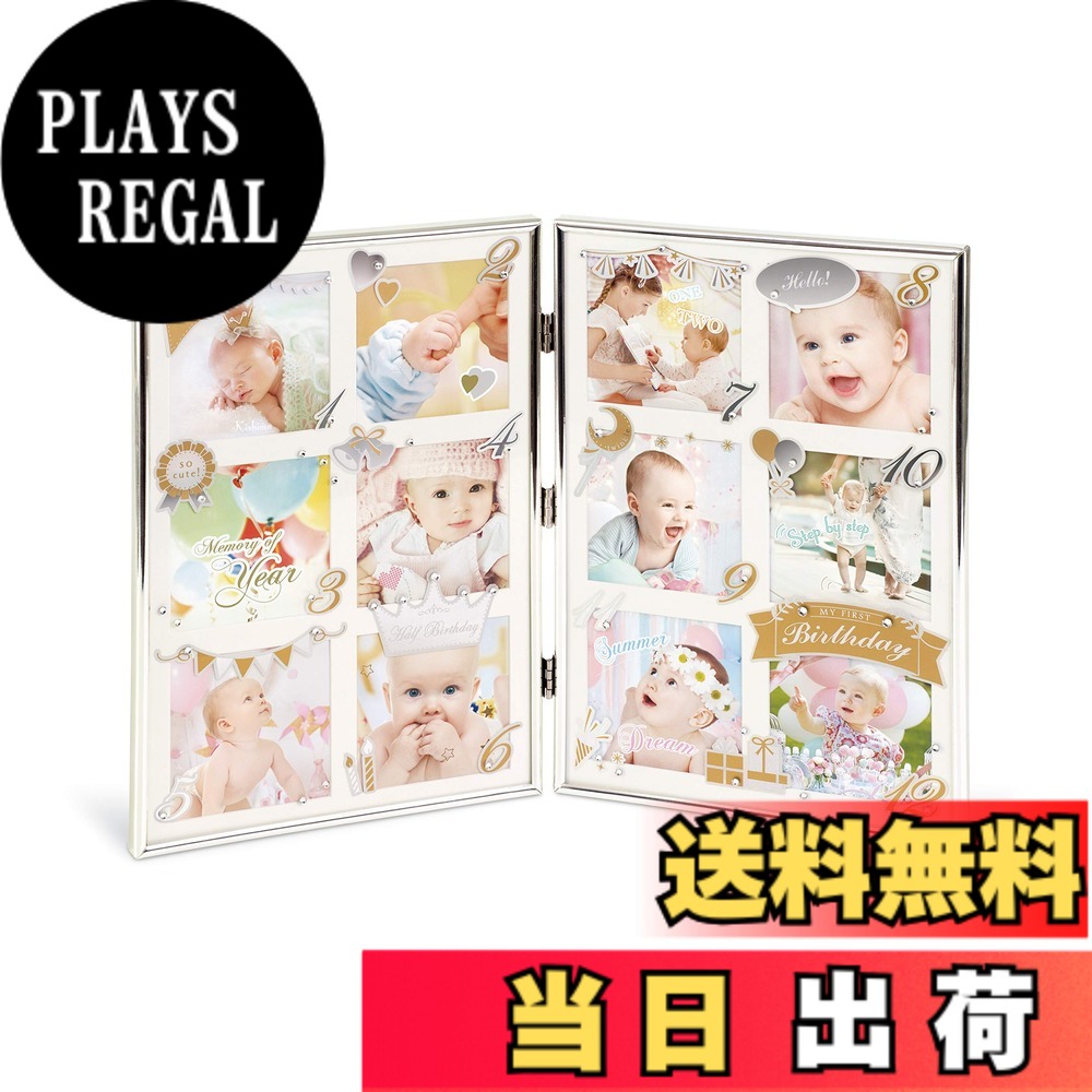 商品情報商品の説明■2層に重なるガラスの間に写真を挟みこんで飾るフォトフレーム。 ■ゴールドとシルバーのプリントにキラキラと散りばめられたクリスタルラインストーンがピュアな印象。 ■性別を問わずに喜ばれる色使いと上質な雰囲気は出産祝いにもぴったりです。 ■スクエアサイズが切らずに飾ることができます ■大きいサイズをそのままに。赤ちゃんの成長を一枚のフォトフレームに♪♪ ■卓上用。 ■対応写真サイズ：スクエア（8.9x8.9cm）x12枚。 ■ギフトボックス入り。主な仕様 [本体サイズ] 幅35.5x奥行1x高さ25.5cmbr12ヶ月の成長を一つのフレームに♪♪[製造国] 中華人民共和国