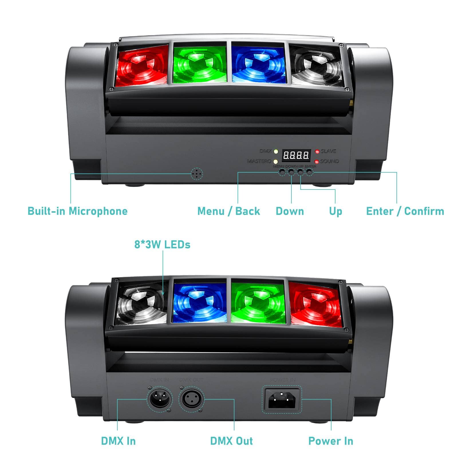 【送料無料】BETOPPER ムービングライト 8x3W RGBW LED 舞台照明 ディスコライト ...