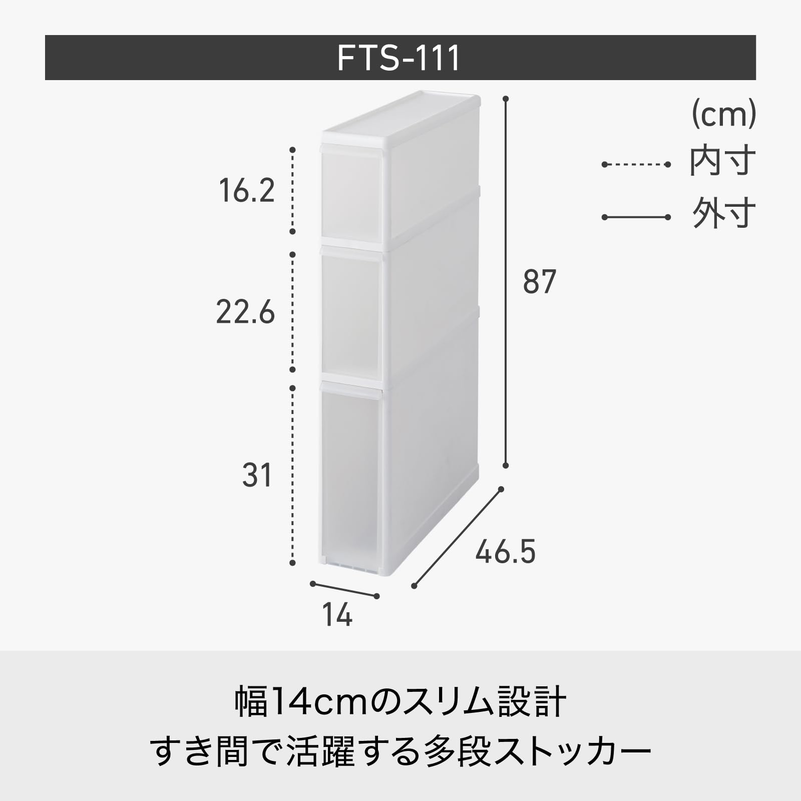 【送料無料】ライクイット ( like-it )キッチン収納すき間収納引出し スーパースリム 3段約幅14x奥行46.5x高87cmホワイト日本製FTS-111 plays23-10209540 PLAYS REGAL サンプル画像2