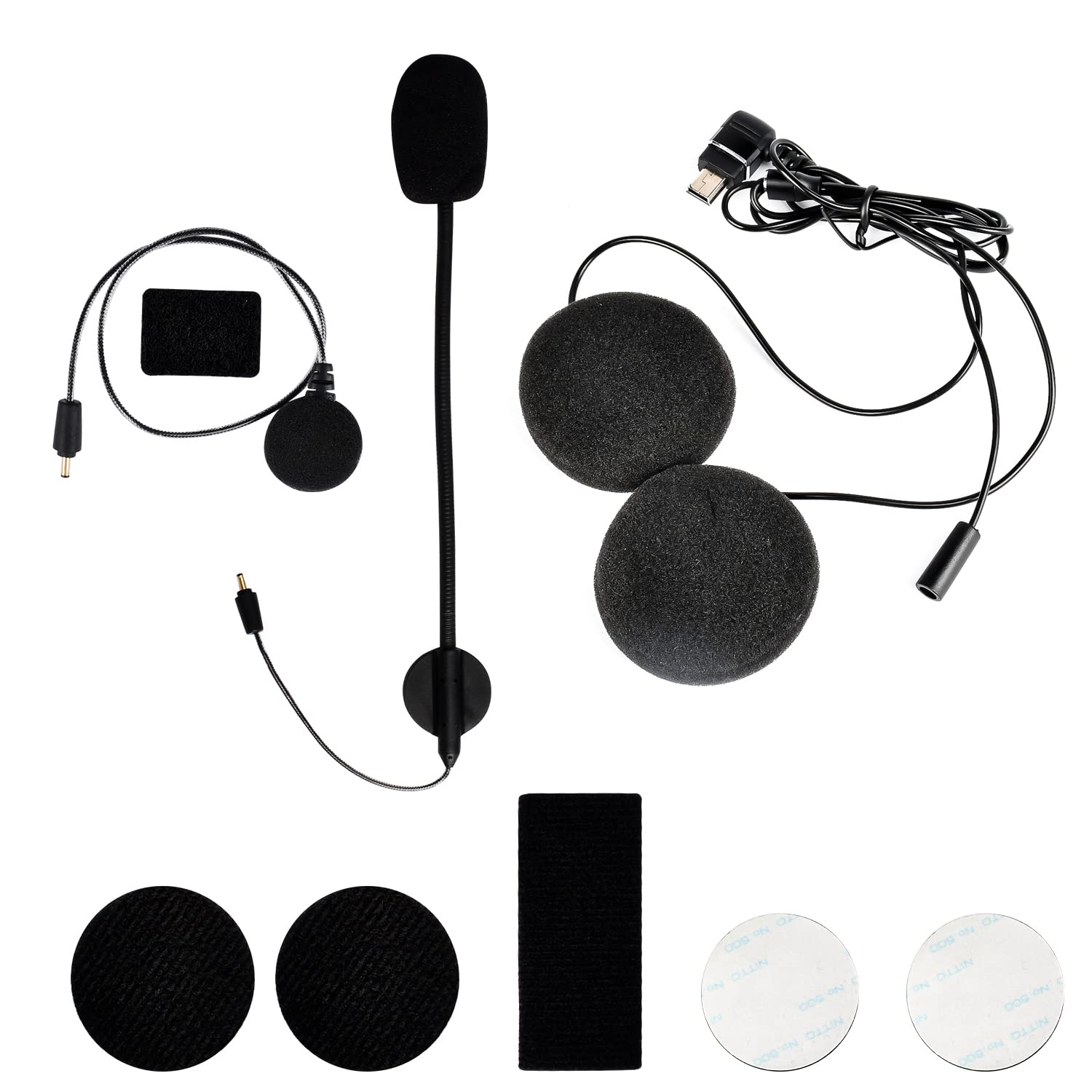 PLAYS REGALの【送料無料】FODSPORTS バイクインカム用 M1-S Pro専用 ヘッドセット USB Mini-B端子 FX30C Pro機種適用 イヤホン M1-S Plus対応不可 インターコム用 二種類マイク＆スピーカー アクセサリ ヘルメット用 HIFI音質 マジックテープ付き ヘッドセット用(ハード＆ソフトマイ｜アングル2