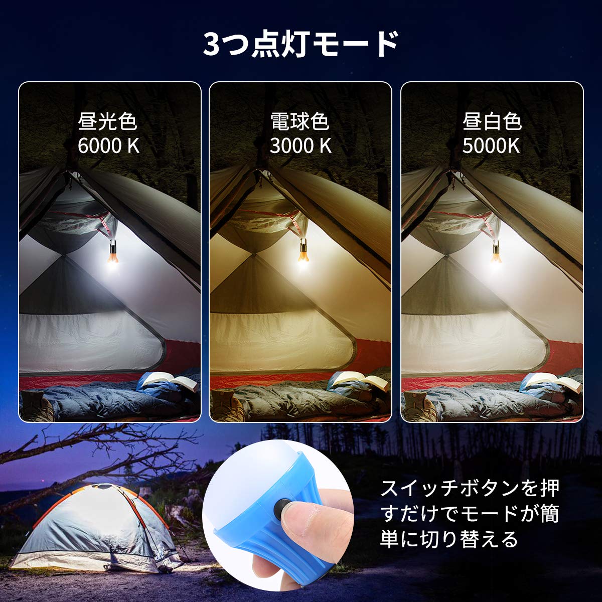 【送料無料】Lepro LED ランタン キャンプライト 高輝度 電球型 4個セット ソロキャンプ 【昼光色・電球色・昼白色切替/実用点灯10時間/電池12本付属】 クリップフック付 吊り下げ使用可能 ポータブル 小型 キャンプ ランプ アウトドア 登山 夜釣り 防災 停電 緊急 非常 plays23-10771057 PLAYS REGAL サンプル画像2