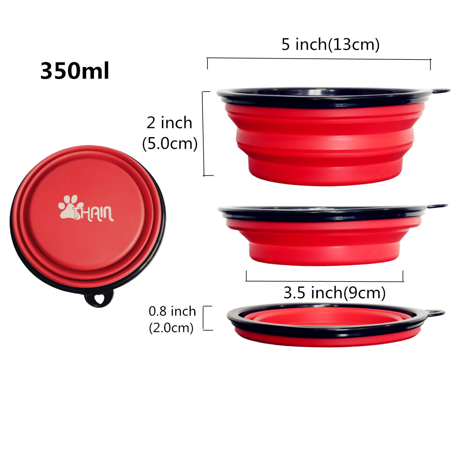 【送料無料】THAIN 犬 水飲み 携帯用 散歩用 折りたたみ式 ペット給水器 容量350ML シリコン製 コンパクト 水やり用品 持ち運び便利 ペットボウル カラビナ 付き 給水器 給餌器 旅行用 (赤) plays23-10047175 PLAYS REGAL サンプル画像2