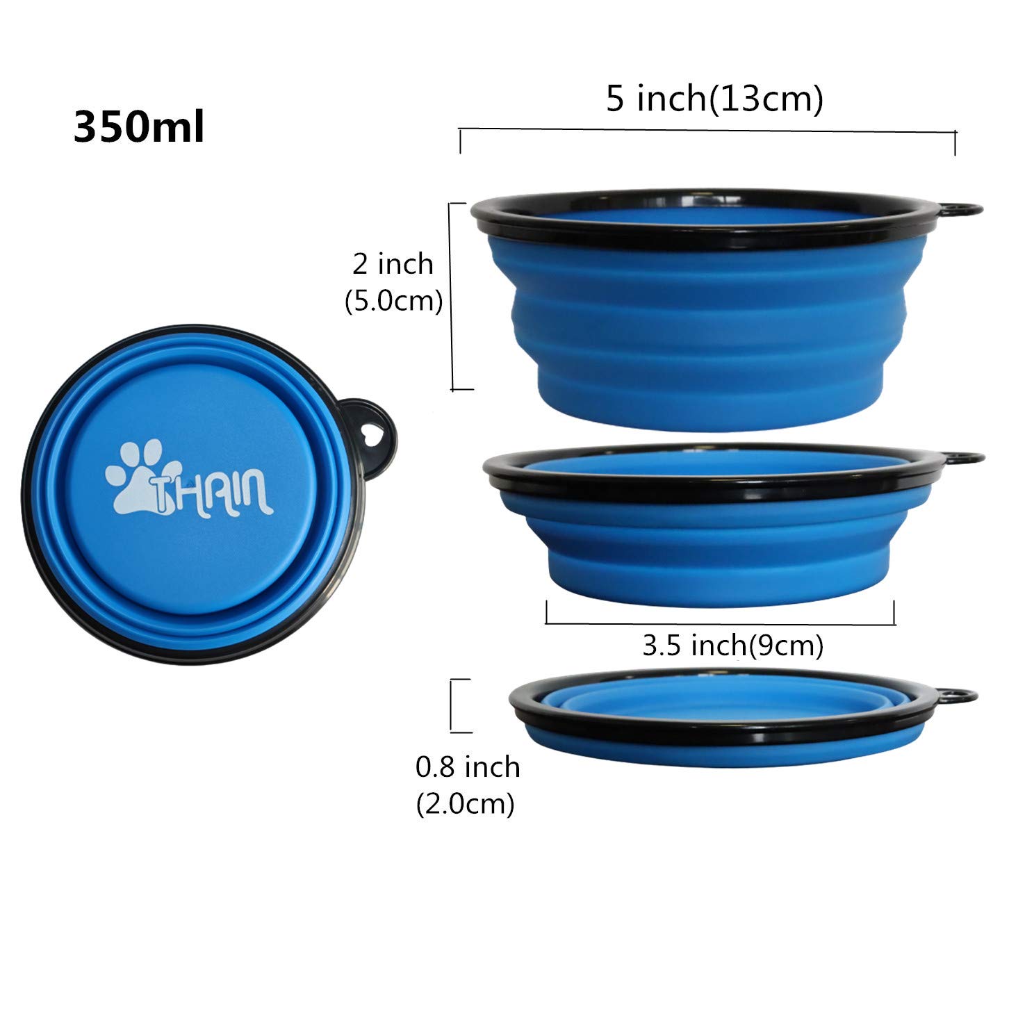 【送料無料】THAIN 犬 水飲み 携帯用 散歩用 折りたたみ式 ペット給水器 容量350ML シリコン製 コンパクト 水やり用品 持ち運び便利 ペットボウル カラビナ 付き 給水器 給餌器 旅行用 (ブルー) plays23-10047624 PLAYS REGAL サンプル画像2