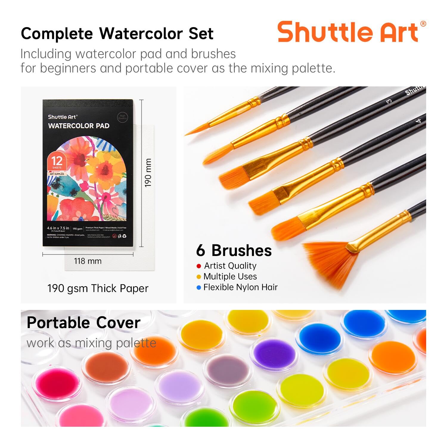 【送料無料】Shuttle Art 固形水彩 絵の具 36色セット 固体水彩 透明 鮮やか パレット プチカラー ブラシと画用紙付き 発色 着色がいい 溶けやすい 速乾 洗える 耐久性 スケッチ 写生 旅行 便利 塗り絵 学習用画材 ソリッド ウォーターカラー 初心者 学生 子供 大人 学校 plays23-10818415 PLAYS REGAL サンプル画像3