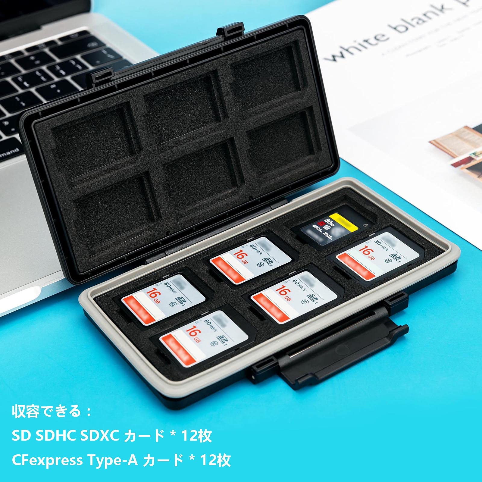 PLAYS REGALの【送料無料】JJC 24 スロット メモリーカードケース メモリーカードホルダー 12枚 SD SDHC SDXC カード + 12枚 CFexpress Type A カード 収納ケース 耐衝撃 防塵 防湿 Sony A1 A7R5 A7M4 A7S3 A9III など用｜アングル2