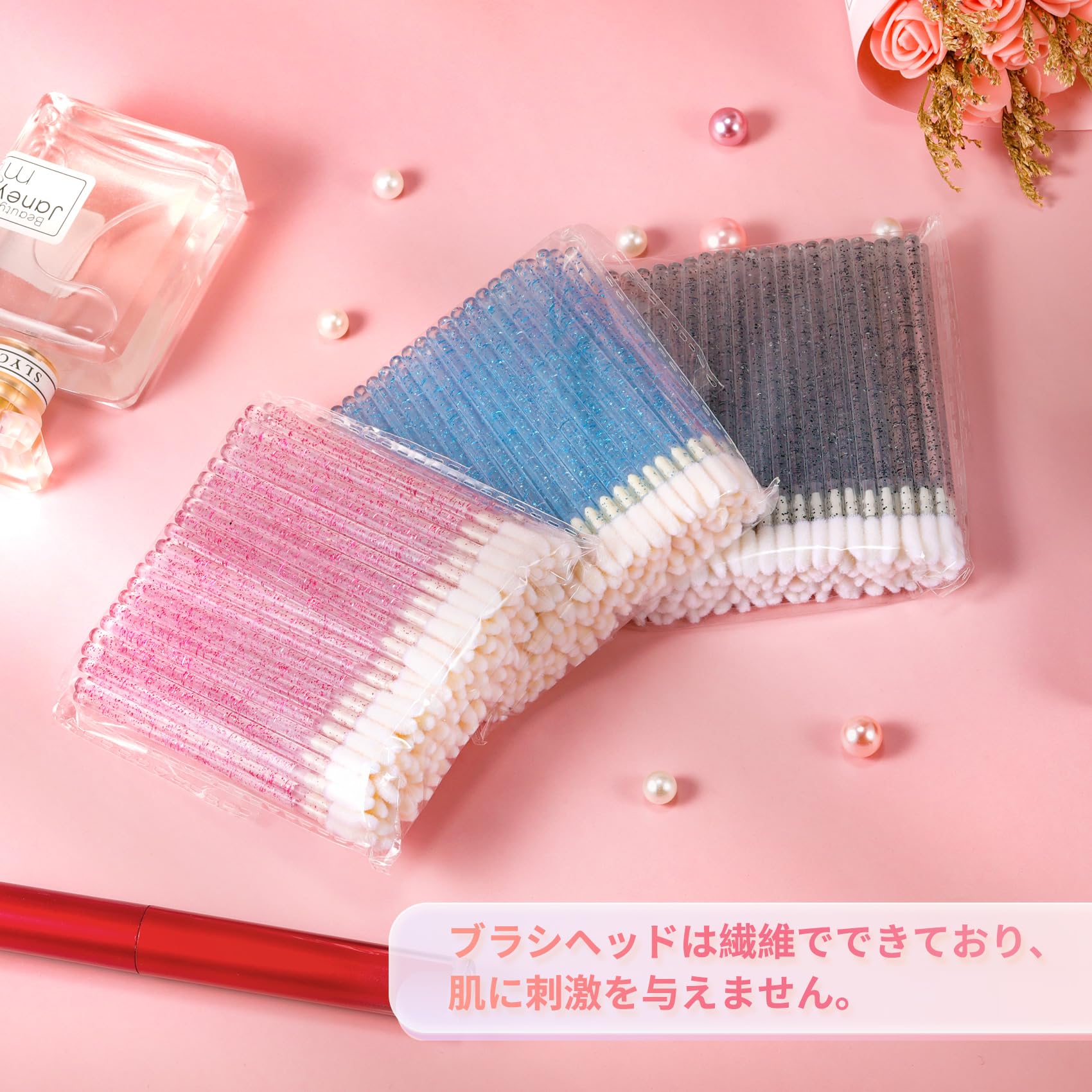 【送料無料】Annhua 使い捨てリップブラシ 100本袋入り 携帯用 メイク道具 旅行用 多機能 ローズレッド クリスタルバンド使い捨てリップブラシ plays23-10721284 PLAYS REGAL サンプル画像3