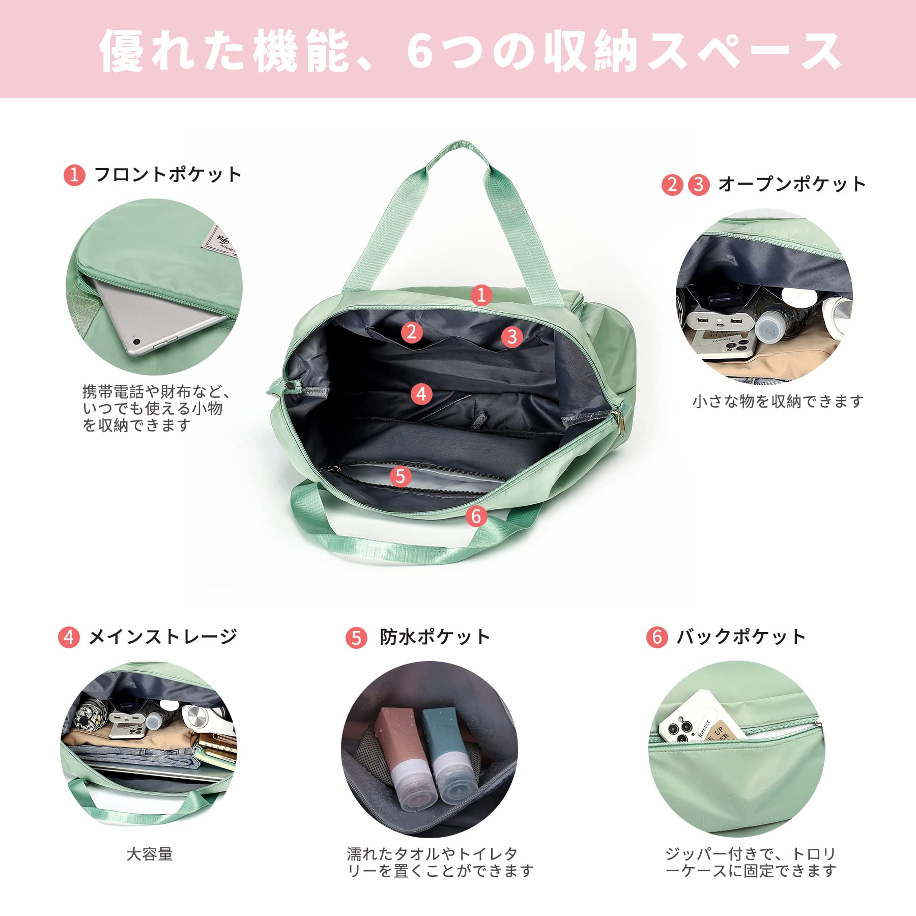 【送料無料】ALLMIRA キャリーオンバッグ 折りたたみ ボストンバッグ 折畳み 大容量 旅行バッグ スポーツバッグ ダッフルバッグ トラベルバッグ 防水 軽量 折り畳み 旅行カバン キャリーオン トートバッグ 乾湿分離 撥水 レディース 出張 修学旅行 (ブラック) (桜色) (青 plays23-10712331 PLAYS REGAL サンプル画像3