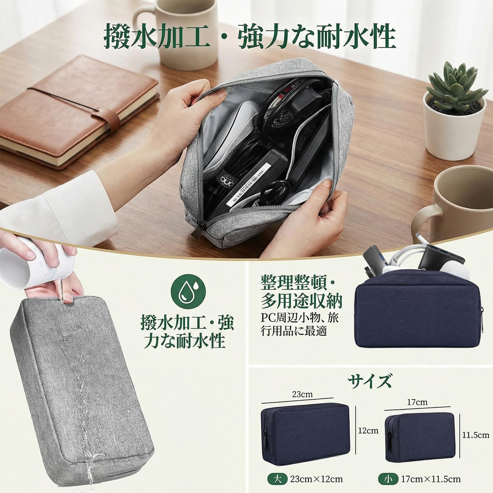 【送料無料】YINKE ガジェットポーチ メンズ 小物入れ トラベル PC周辺 小物入れ収納ポーチ 大容量 多機能 収納 化粧 旅行 出張 ケーブル 収納 コード 2サイズセット (ダークグレー) plays23-10701620 PLAYS REGAL サンプル画像3