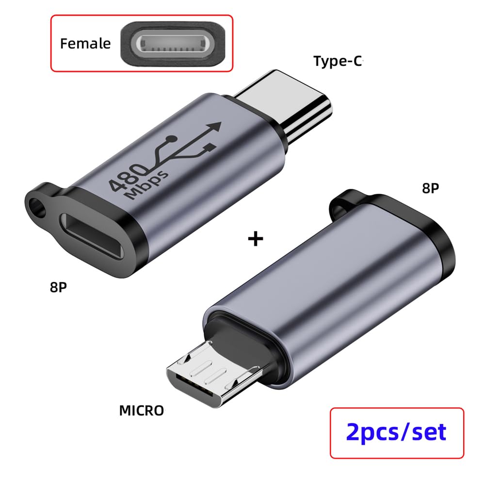 【送料無料】NFHK 2個/ロット USB2.0 8P メス-マイクロUSB Type-C USB-Cオス電源ア...