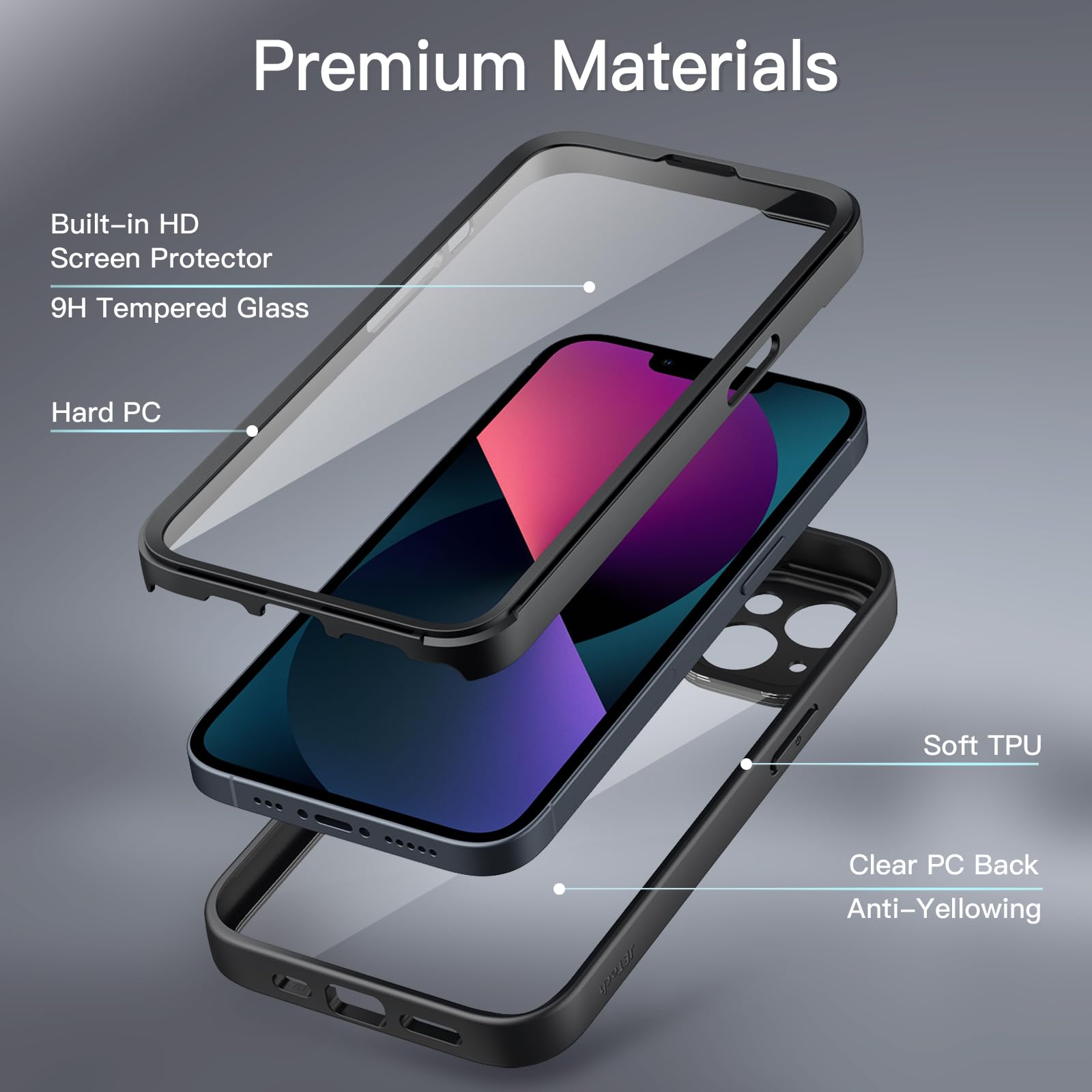 【送料無料】JETech iPhone 13用 ケース 6.1インチ 強化ガラスフィルム内蔵 360°全...