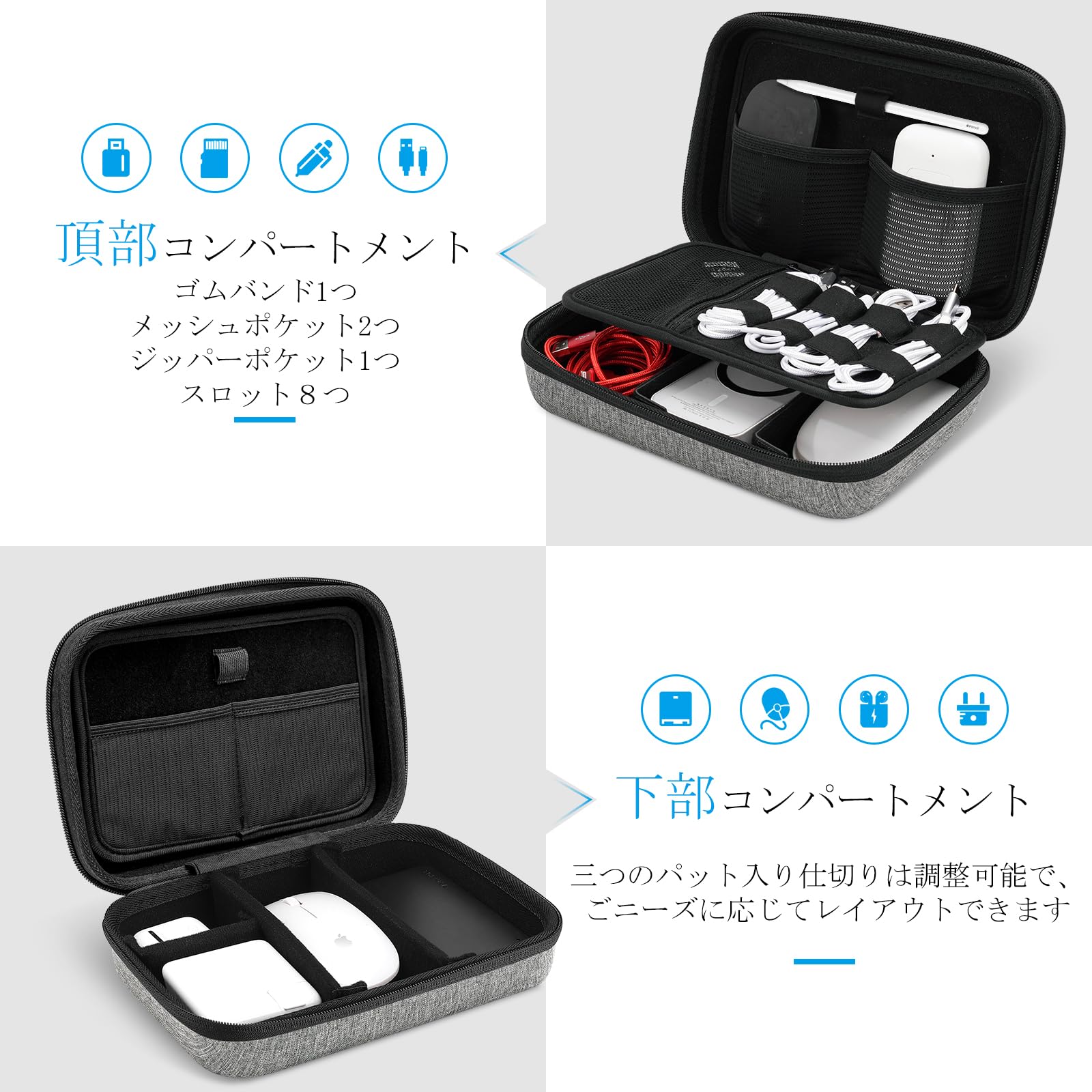 【送料無料】ProCase ガジェットポーチ、防水性のあるEVA材、大容量、3層仕組み MacBook アダプタ・ Magic Mouse 2・ USB Flash Disk・SD収納、スマホ・タブレット充電・ケーブルの小物入れ、PC周辺アクセサリーの整理バッグ− ダークグレー plays23-10857977 PLAYS REGAL サンプル画像3