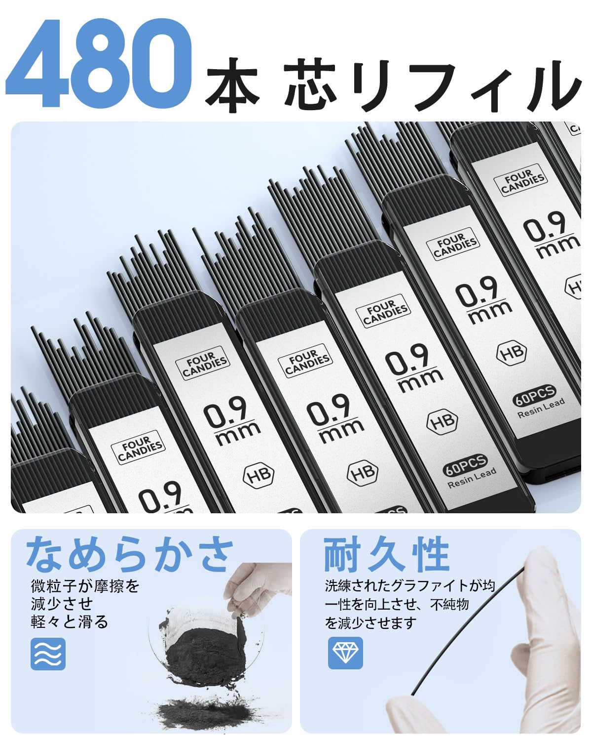 【送料無料】Four Candies 0.9mm メタルシャープペンシルセット ケース付 3本 480本HBシャー芯 文房具セット 消しゴム付 エンジニア アート ライティング 製図用 シルバー plays23-10678871 PLAYS REGAL サンプル画像3