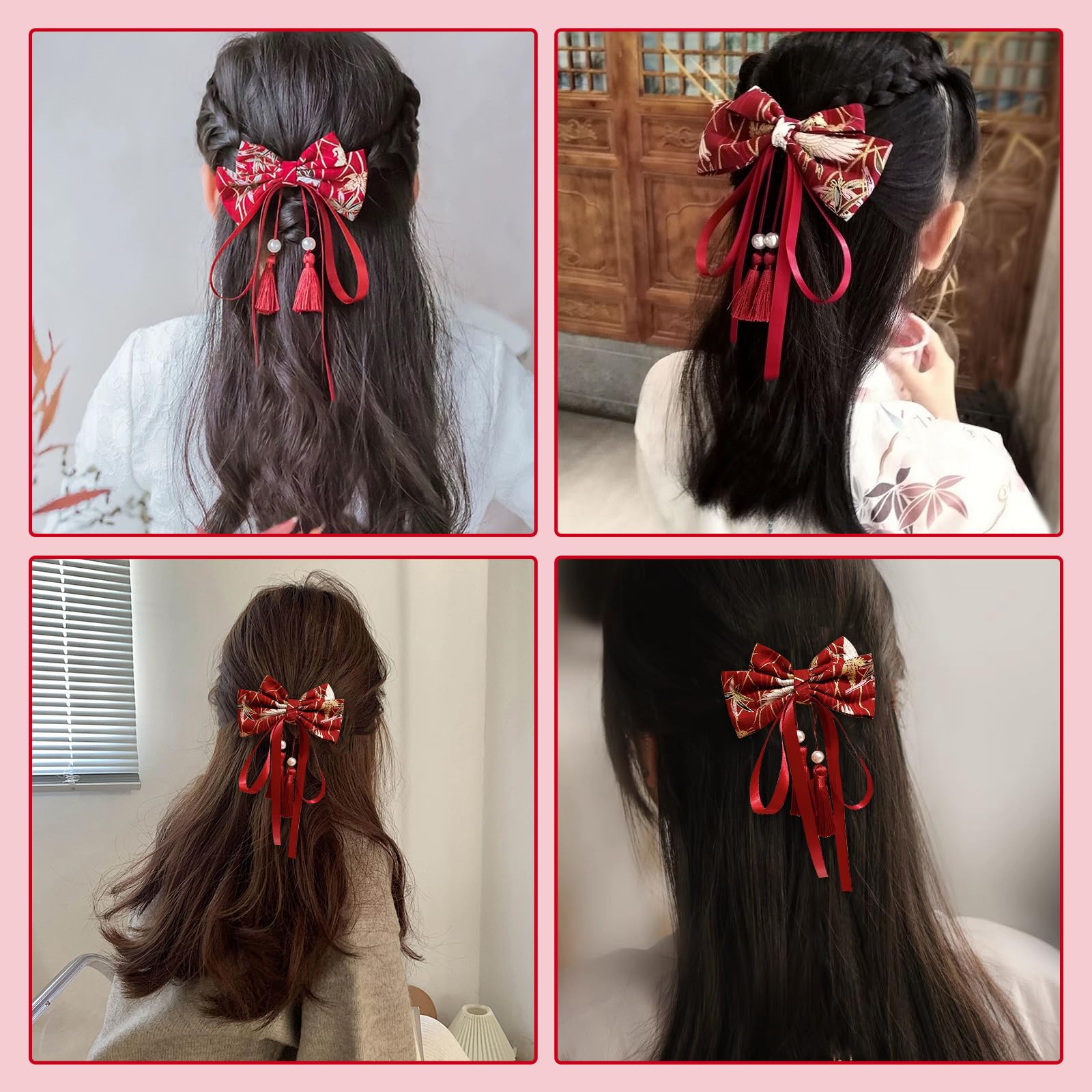 【送料無料】ZHEJIA 髪飾り 和装 ヘアクリップ 和風ヘアアクセ 成人式 浴衣 結婚式 卒業式 七五三 上品 おしゃれ 跡がつかないピン ヘアアクセサリー 赤 3