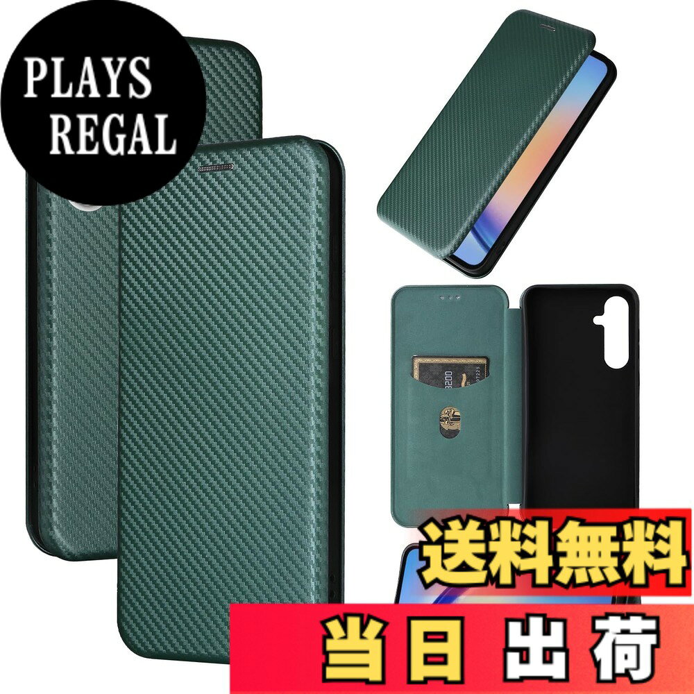 【送料無料】Pelanty for Galaxy A35 5G ケース手帳型 炭素繊維調 携帯カバー 背面 軽量薄型 財布型 カード収納 サムスン ギャラクシー A35 5G スマホケース マグネット ストラップ付き 耐衝撃 全面保護-グリーン